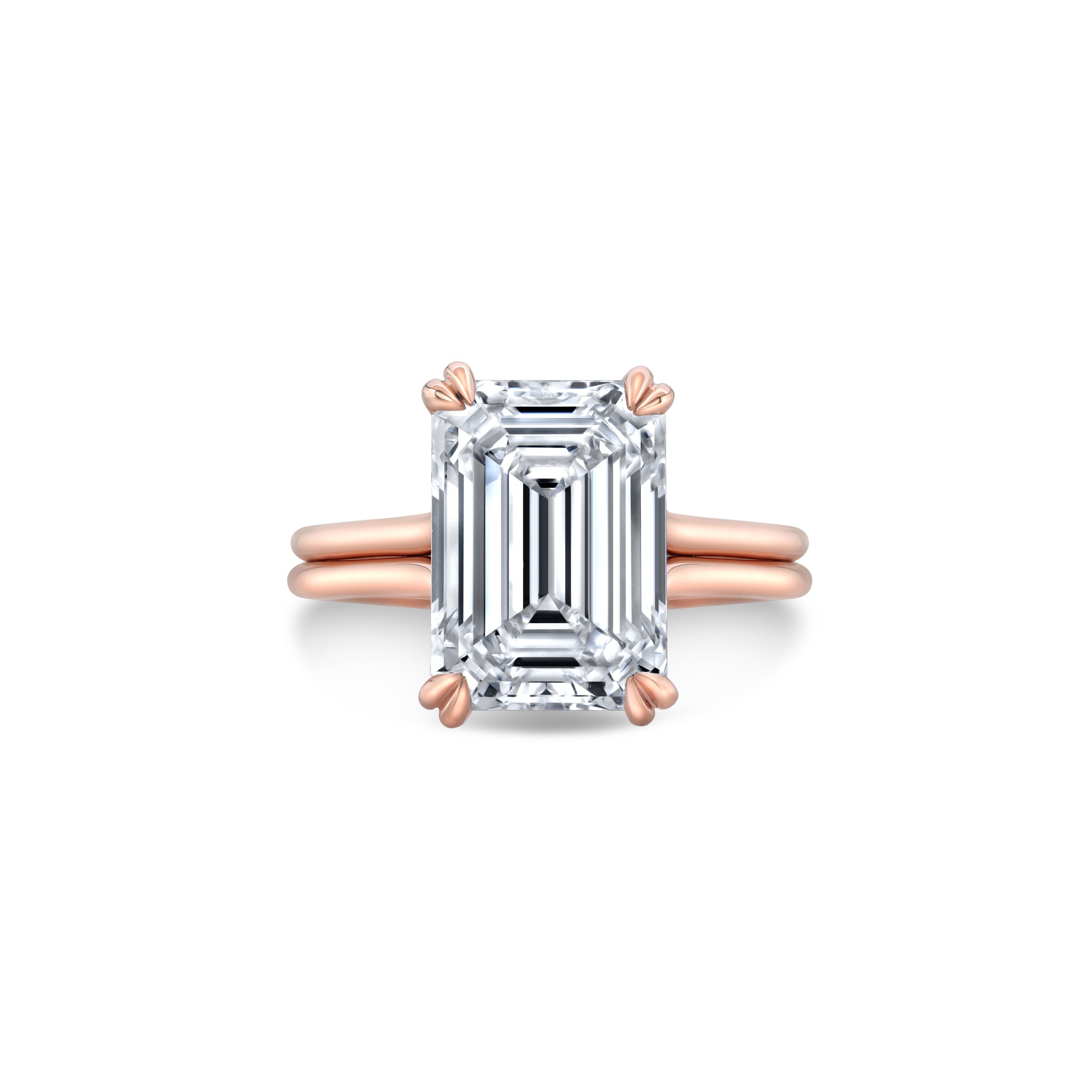 Elle Emerald Solitaire Lab Diamond Engagement Ring 18k Rose Gold  Front View|Precious Metal:18k Rose Gold