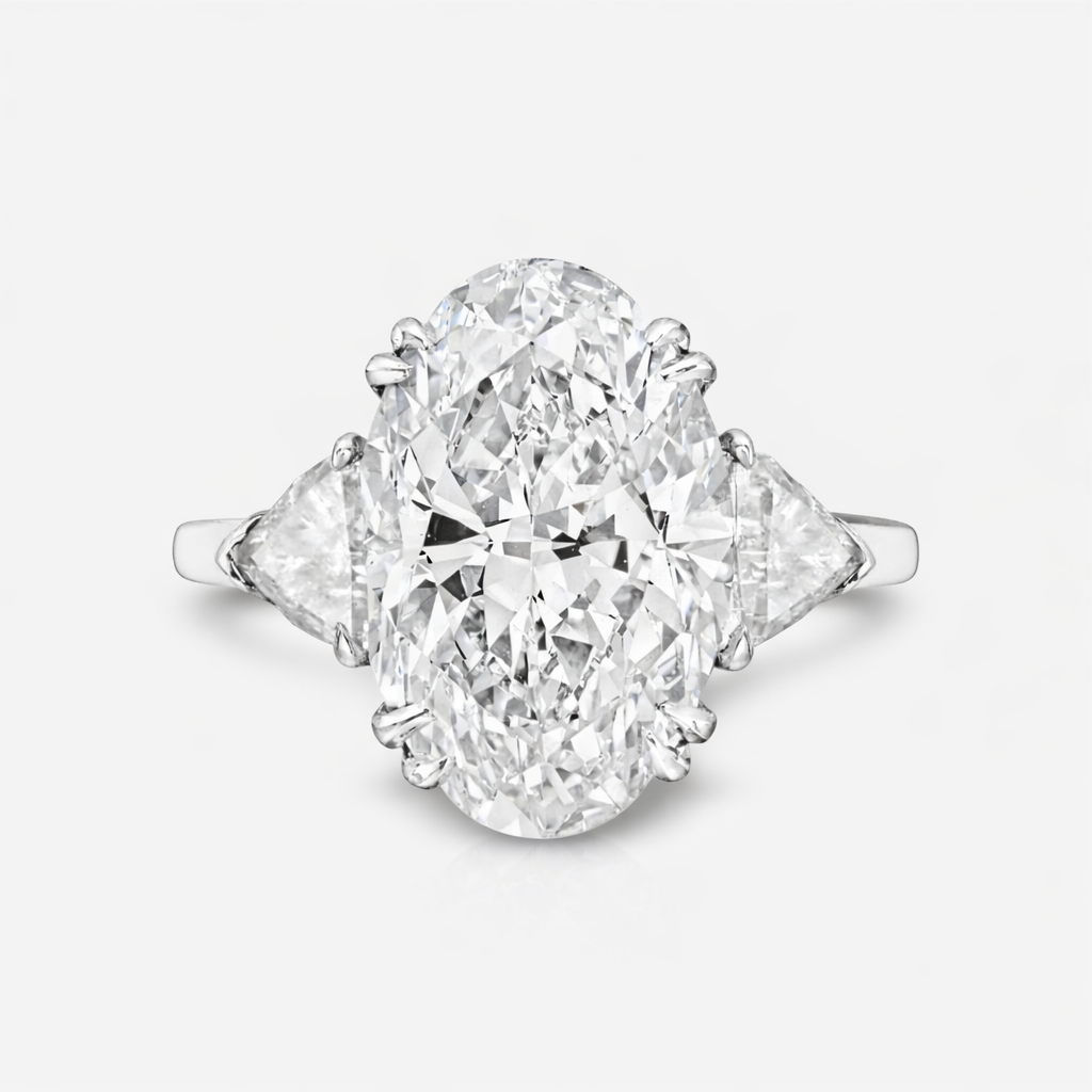 6.19 Carats Oval Diamond & 2 Trillion Cut Diamonds