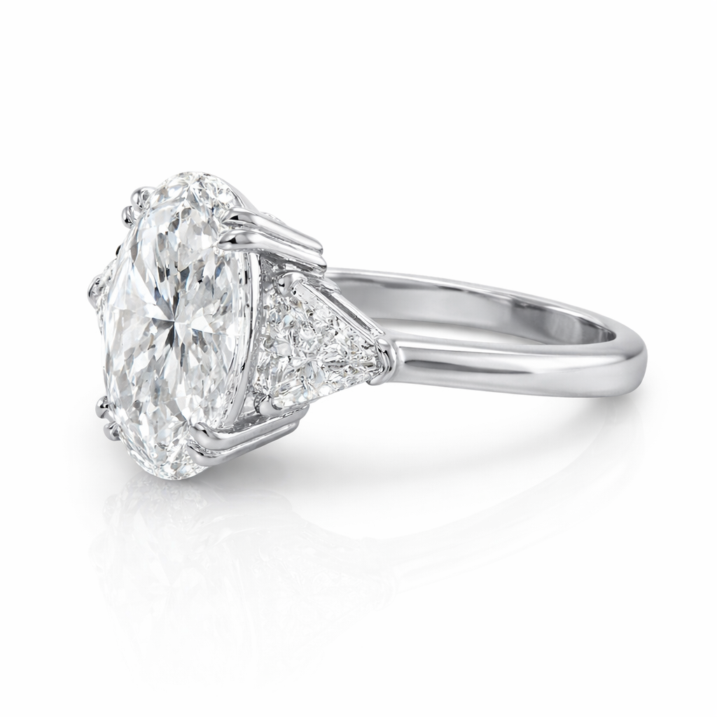 6.19 Carats Oval Diamond & 2 Trillion Cut Diamonds