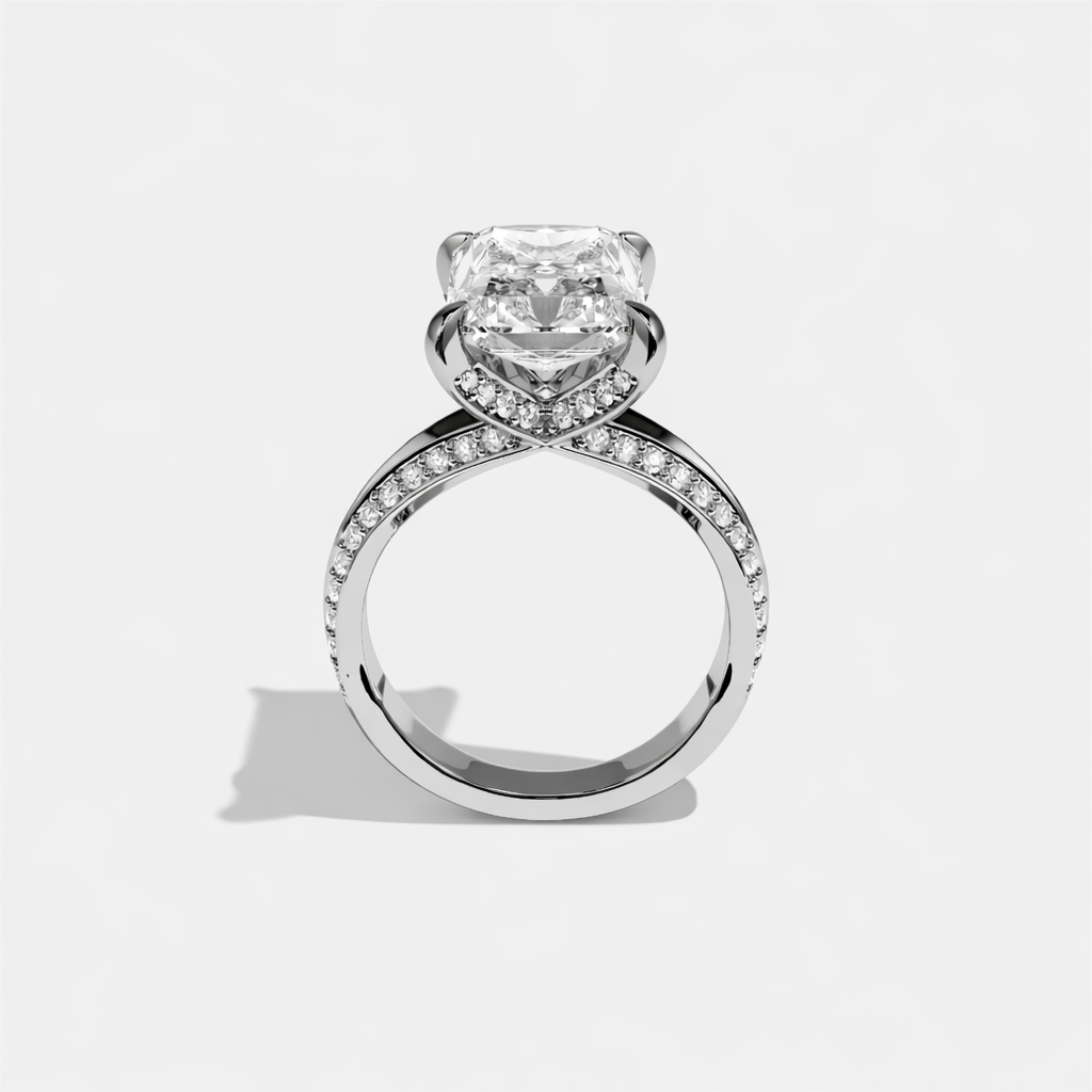 Split Eclat Diamond Radiant Halo Engagement Ring