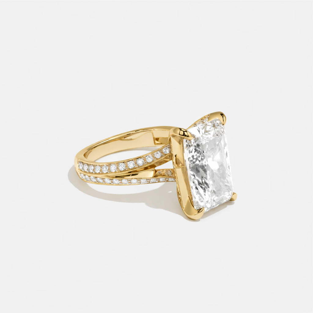 Split Eclat Diamond Radiant Halo Engagement Ring