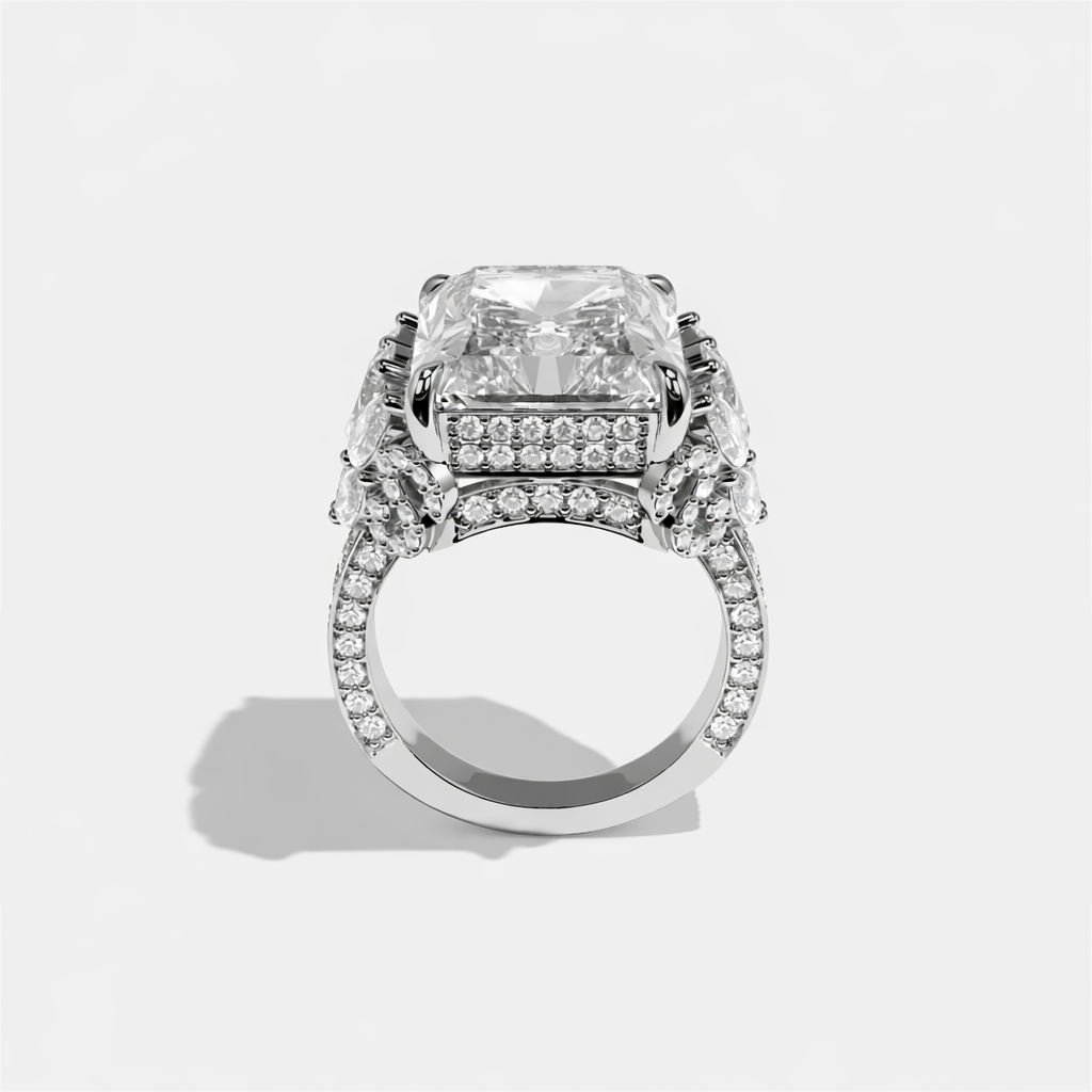 Karinas 5 Carat Diamond Radiant Halo Engagement Ring