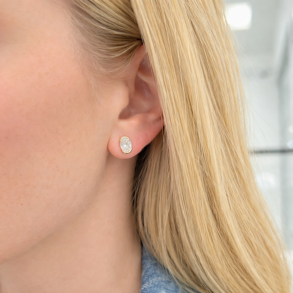 Oval Half Bezel Lab Grown Diamond Studs