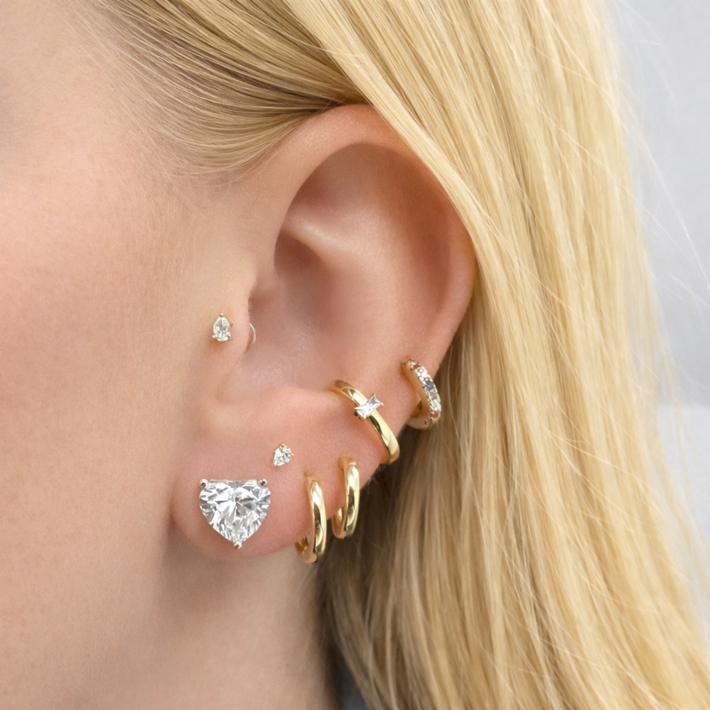 Diamond Heart Stud Earrings