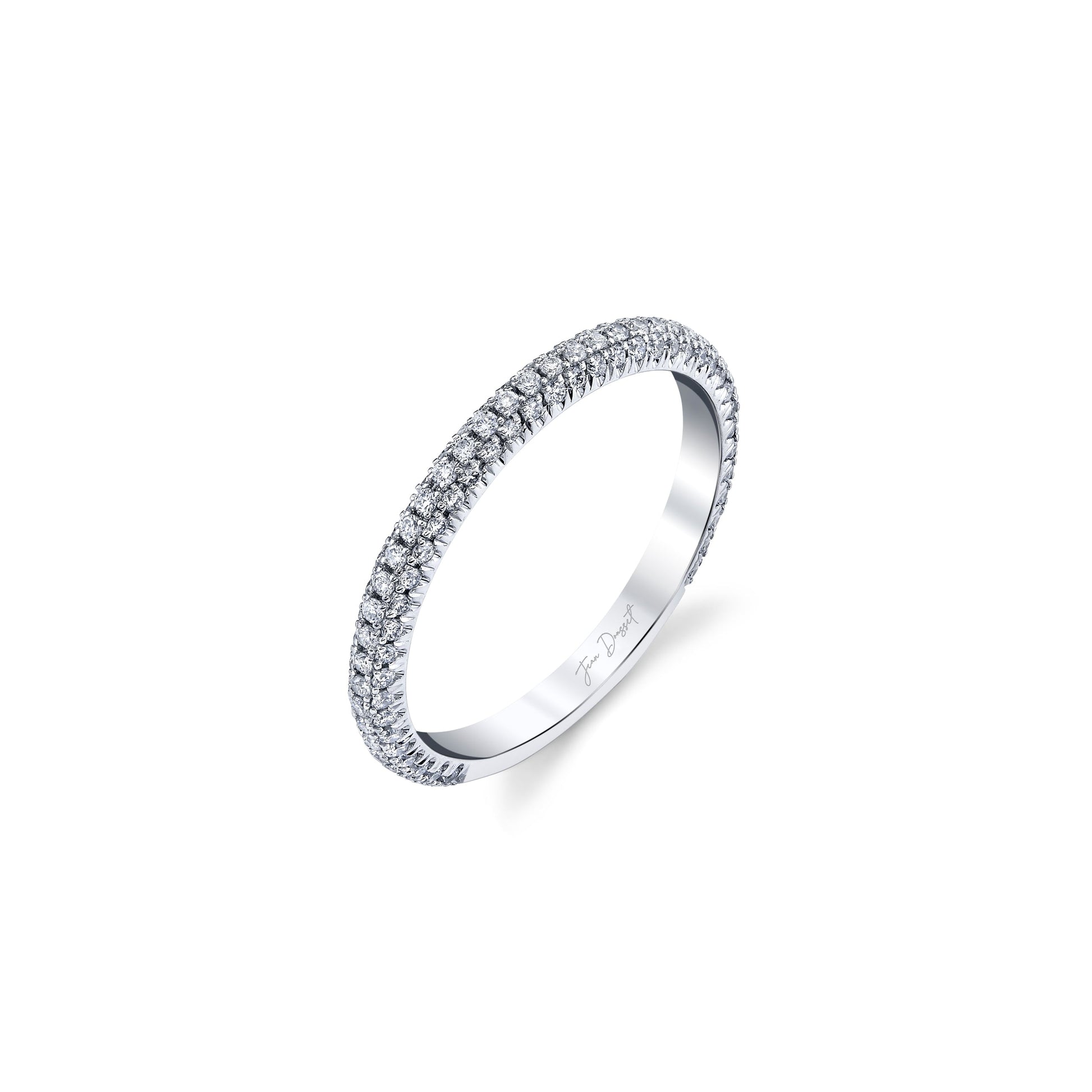 Chelsea Lab Diamond Wedding Band 18k White Gold Three Row Aerial 3/4 View|Precious Metal:18k White Gold;Band Style:Three Row Aerial