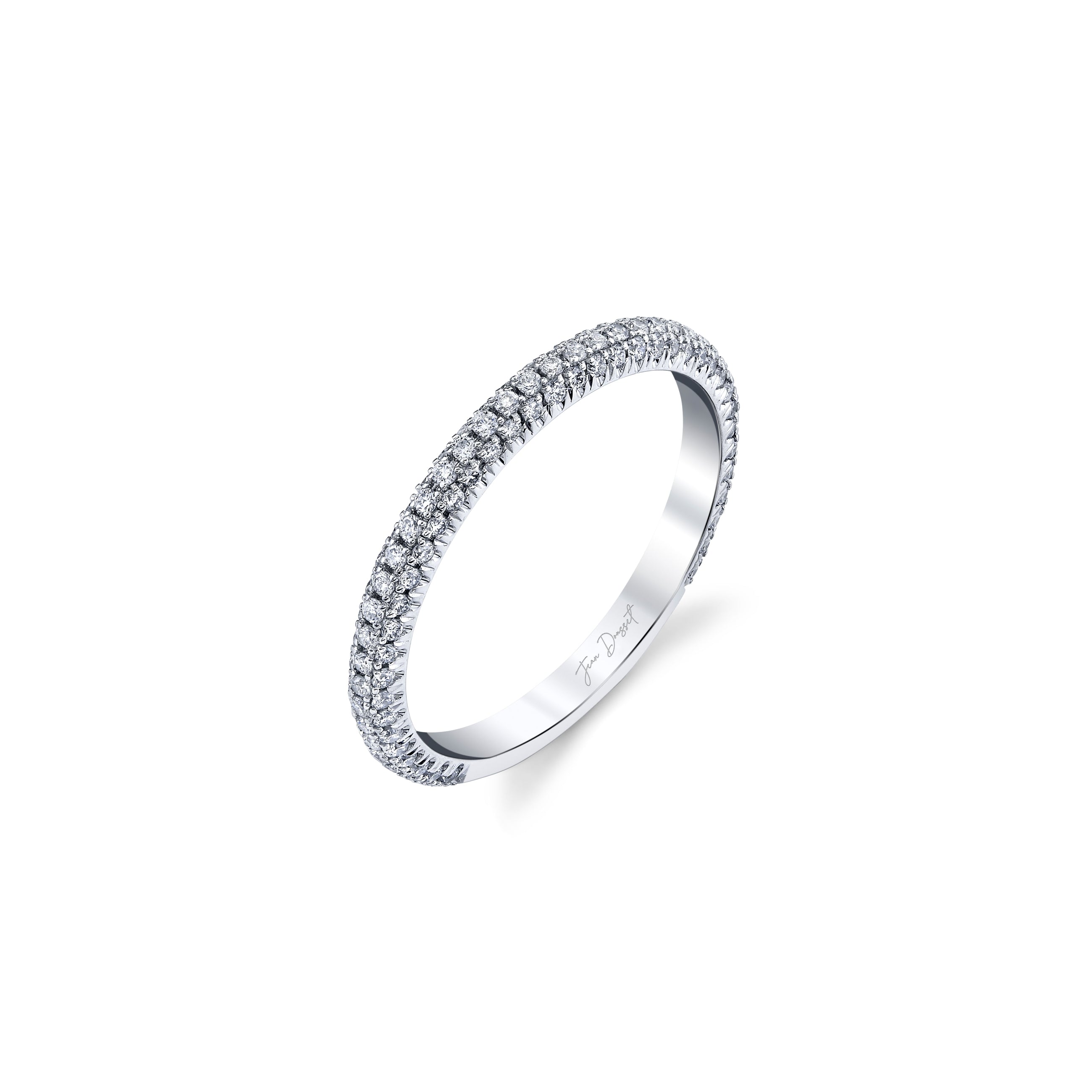 Chelsea Lab Diamond Wedding Band 18k White Gold Three Row Aerial 3/4 View|Precious Metal:18k White Gold;Band Style:Three Row Aerial