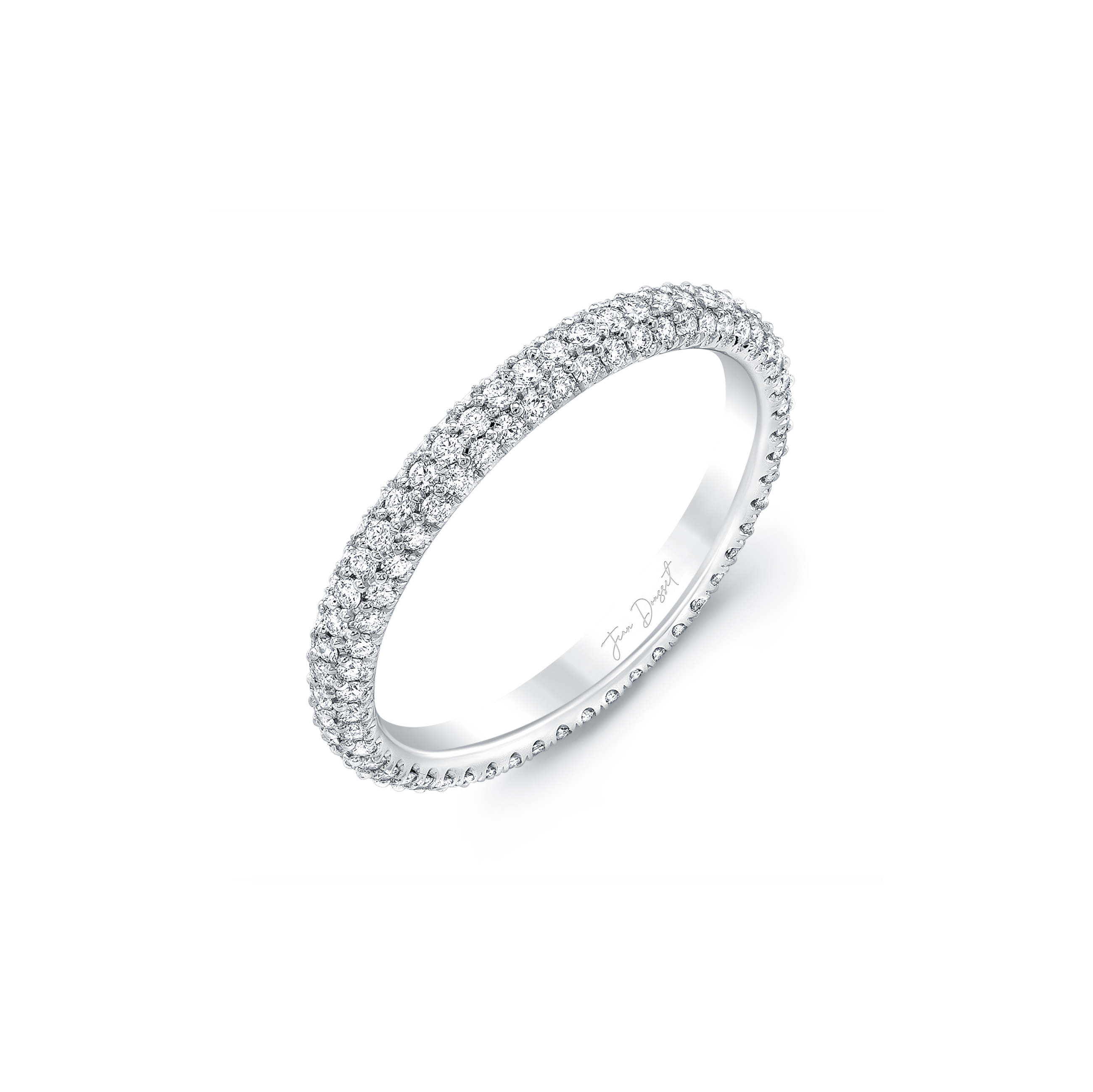 Chelsea Lab Diamond Wedding Band Platinum Three Row Eternity 3/4 View|Precious Metal:Platinum;Band Style:Three Row Eternity
