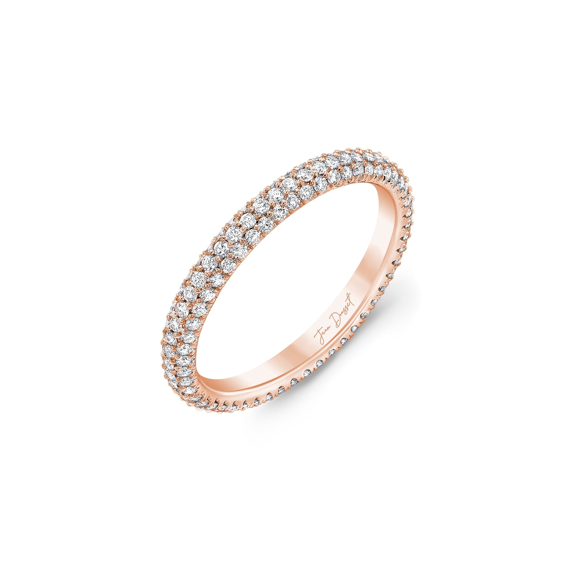 Chelsea Lab Diamond Wedding Band 18k Rose Gold Three Row Eternity 3/4 View|Precious Metal:18k Rose Gold;Band Style:Three Row Eternity