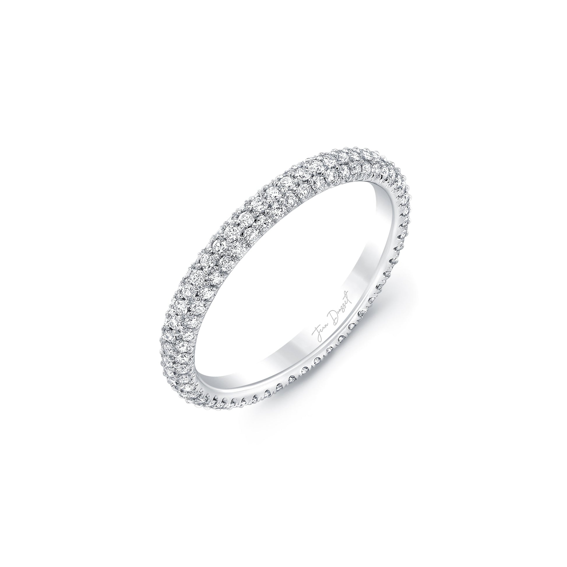 Chelsea Lab Diamond Wedding Band 18k White Gold Three Row Eternity 3/4 View|Precious Metal:18k White Gold;Band Style:Three Row Eternity