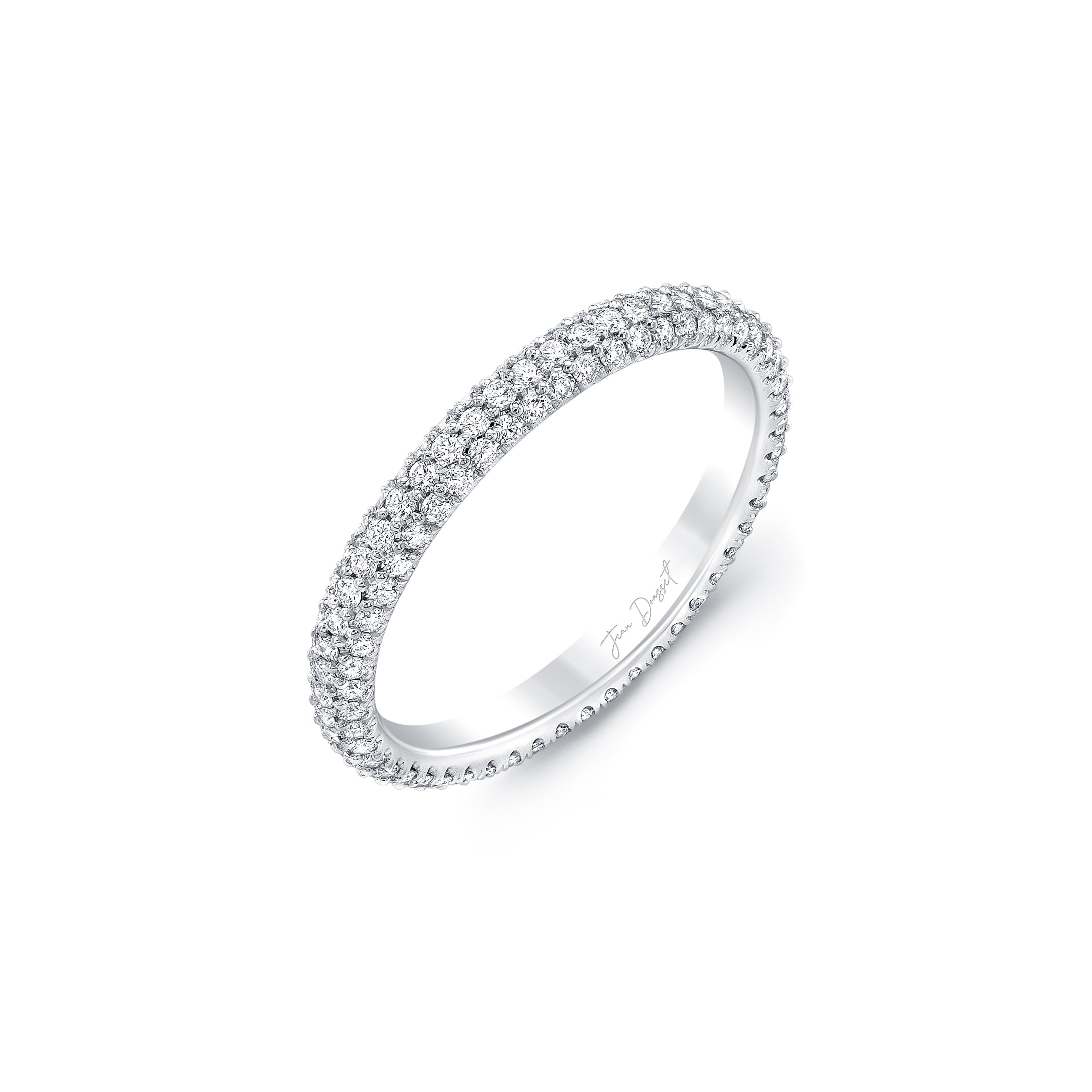 Chelsea Lab Diamond Wedding Band 18k White Gold Three Row Eternity 3/4 View|Precious Metal:18k White Gold;Band Style:Three Row Eternity