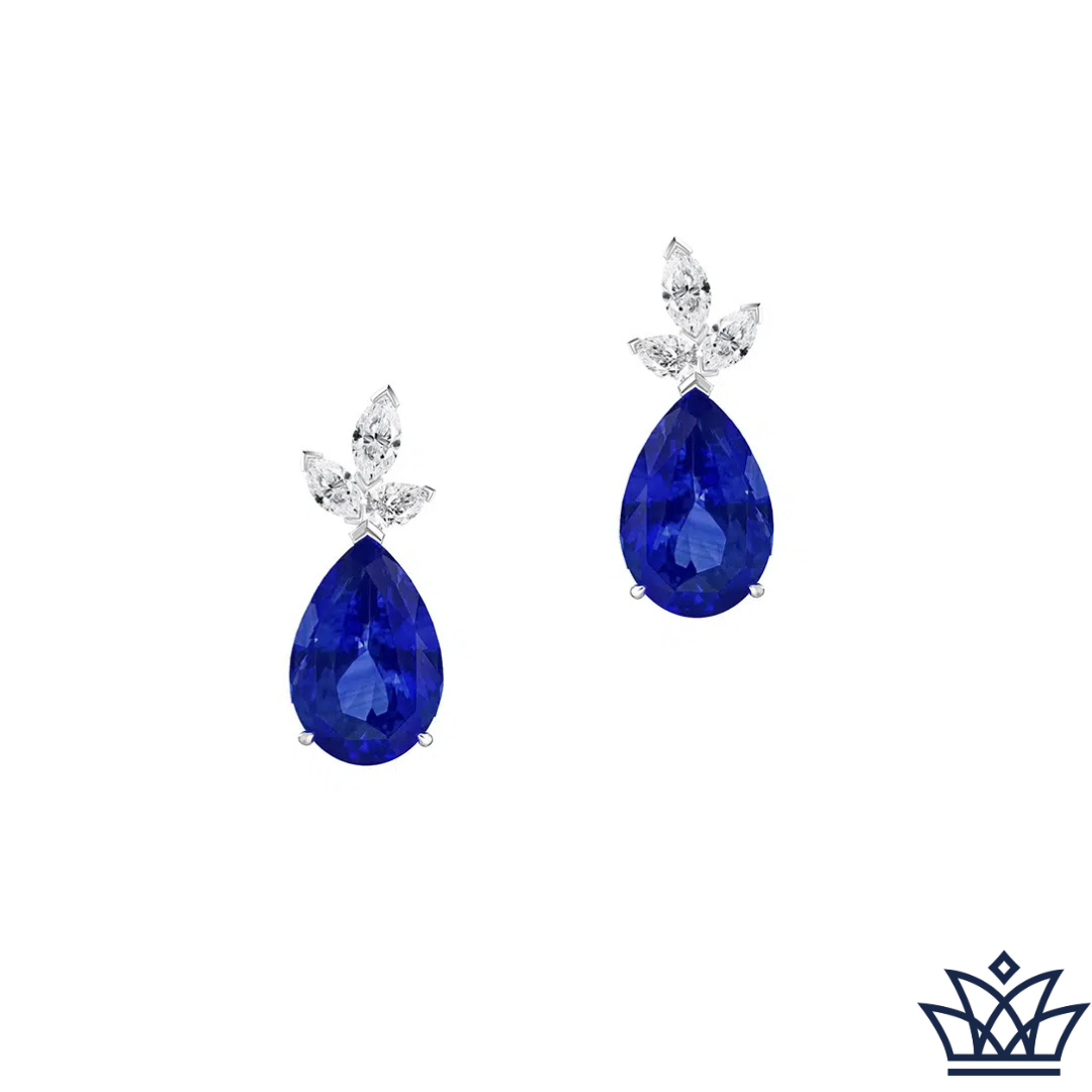 Pear Shape Sapphire and Marquise Diamond Earrings