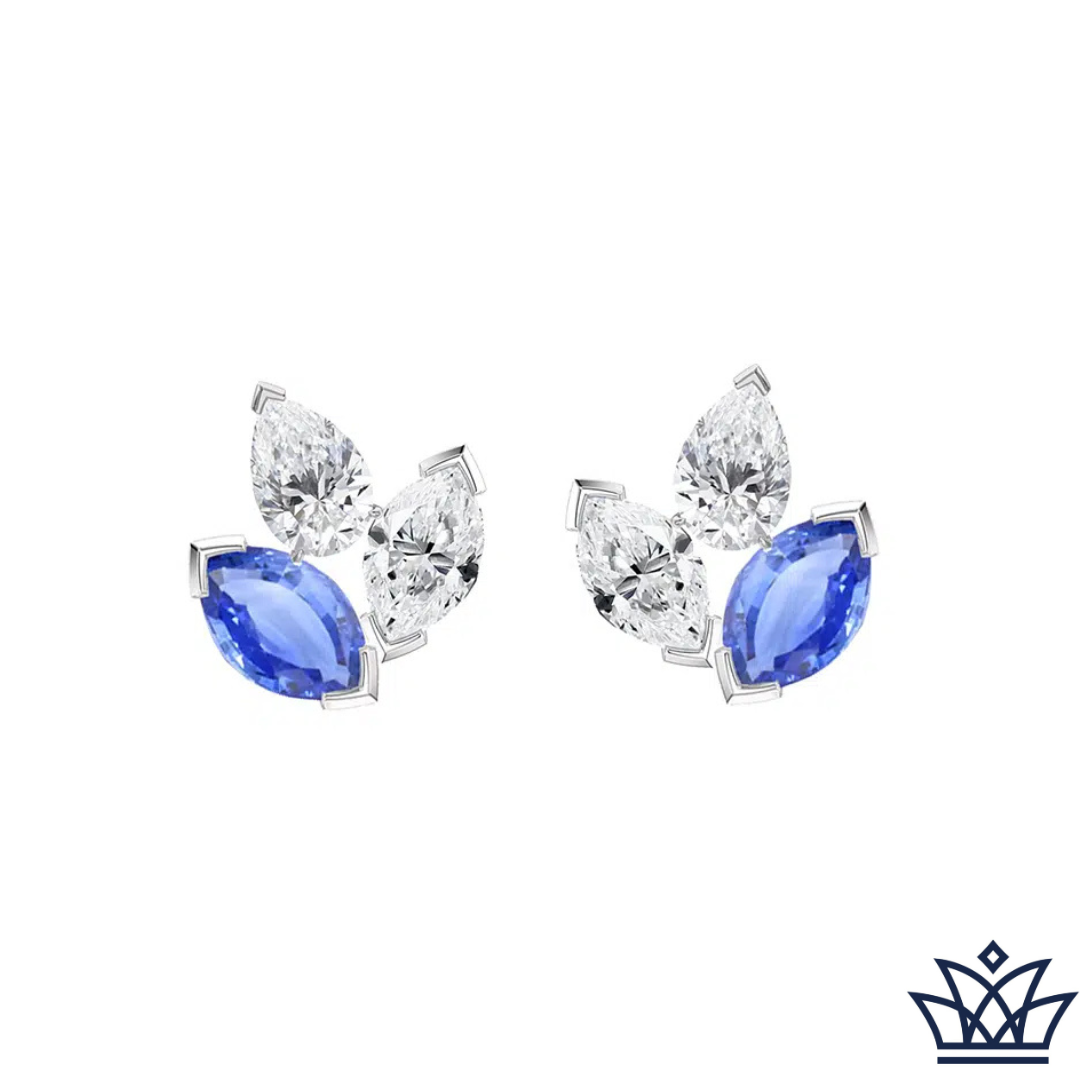 Marquise Trio Earrings with Blue Sapphire and Diamonds