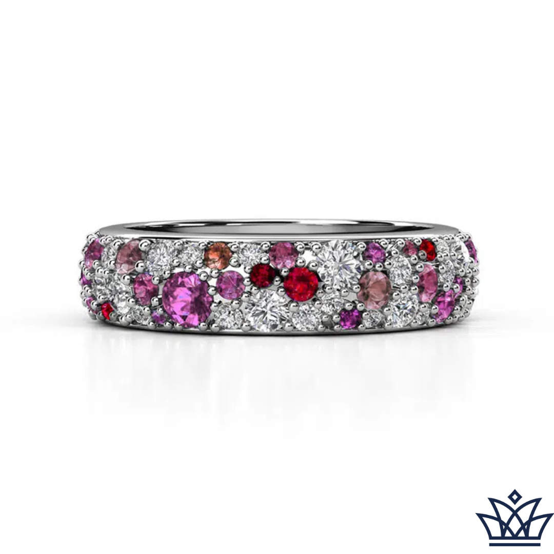 Ruby, Pink Sapphire and Diamond Cluster Ring