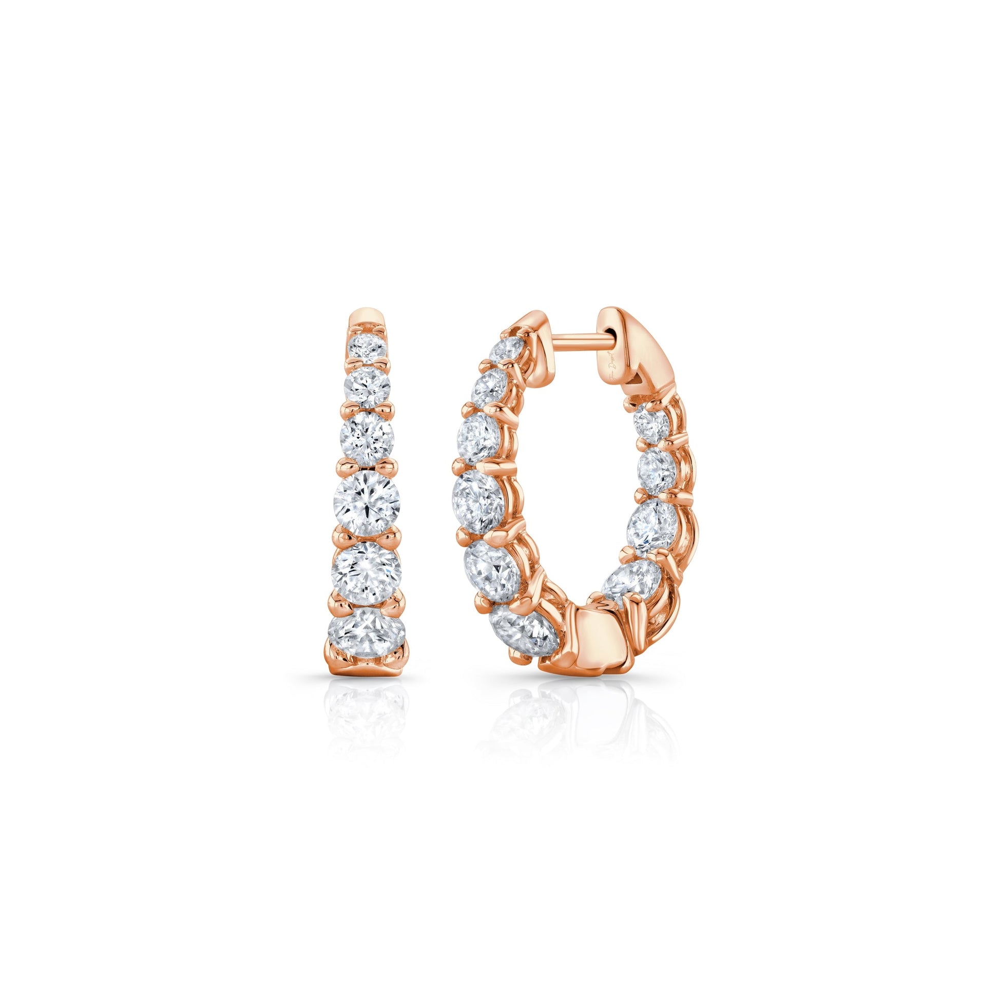 Gwen Oval Lab Diamond Graduated Hoop Earrings 18k Rose Gold 20mm Pair|Precious Metal:18k Rose Gold;Height:20mm;