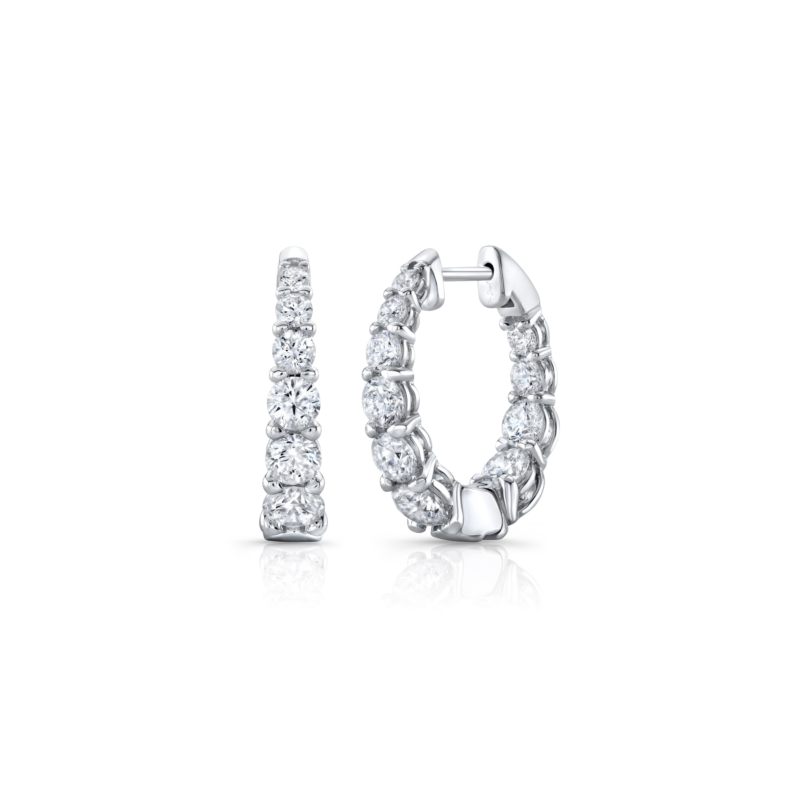 Gwen Oval Lab Diamond Graduated Hoop Earrings 18k White Gold 20mm Pair|Precious Metal:18k White Gold;Height:20mm;