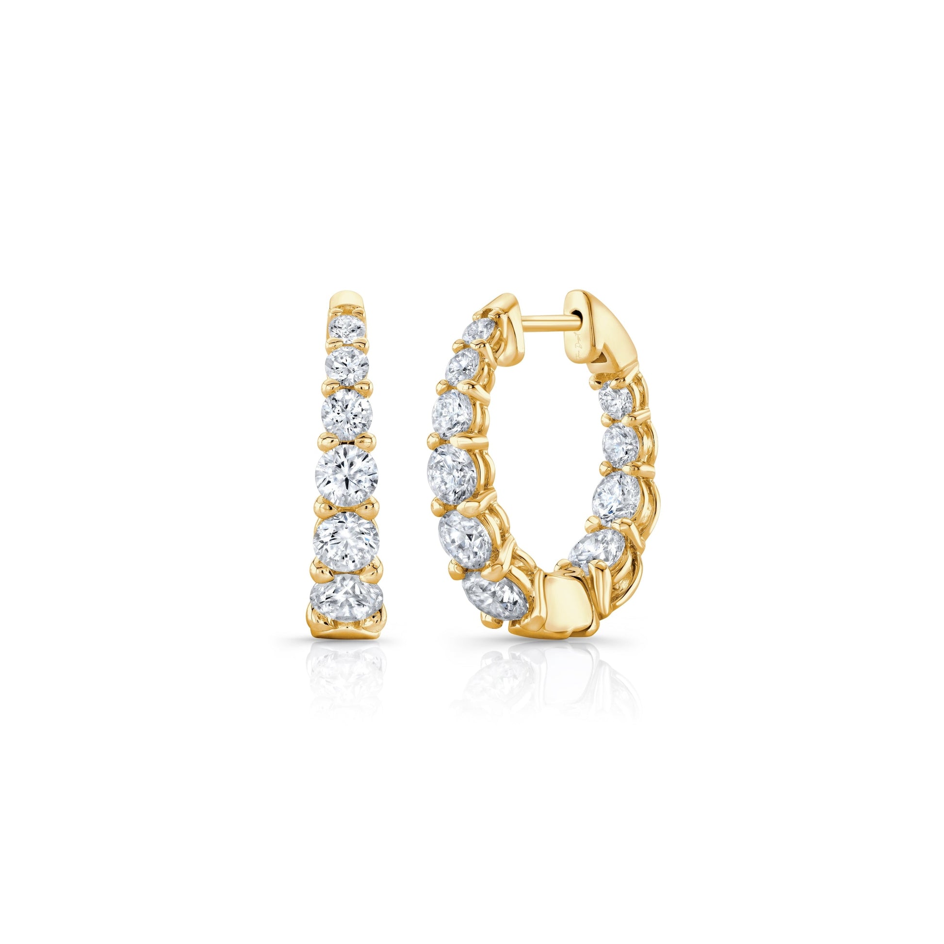 Gwen Oval Lab Diamond Graduated Hoop Earrings 18k Yellow Gold 20mm Pair|Precious Metal:18k Yellow Gold;Height:20mm;