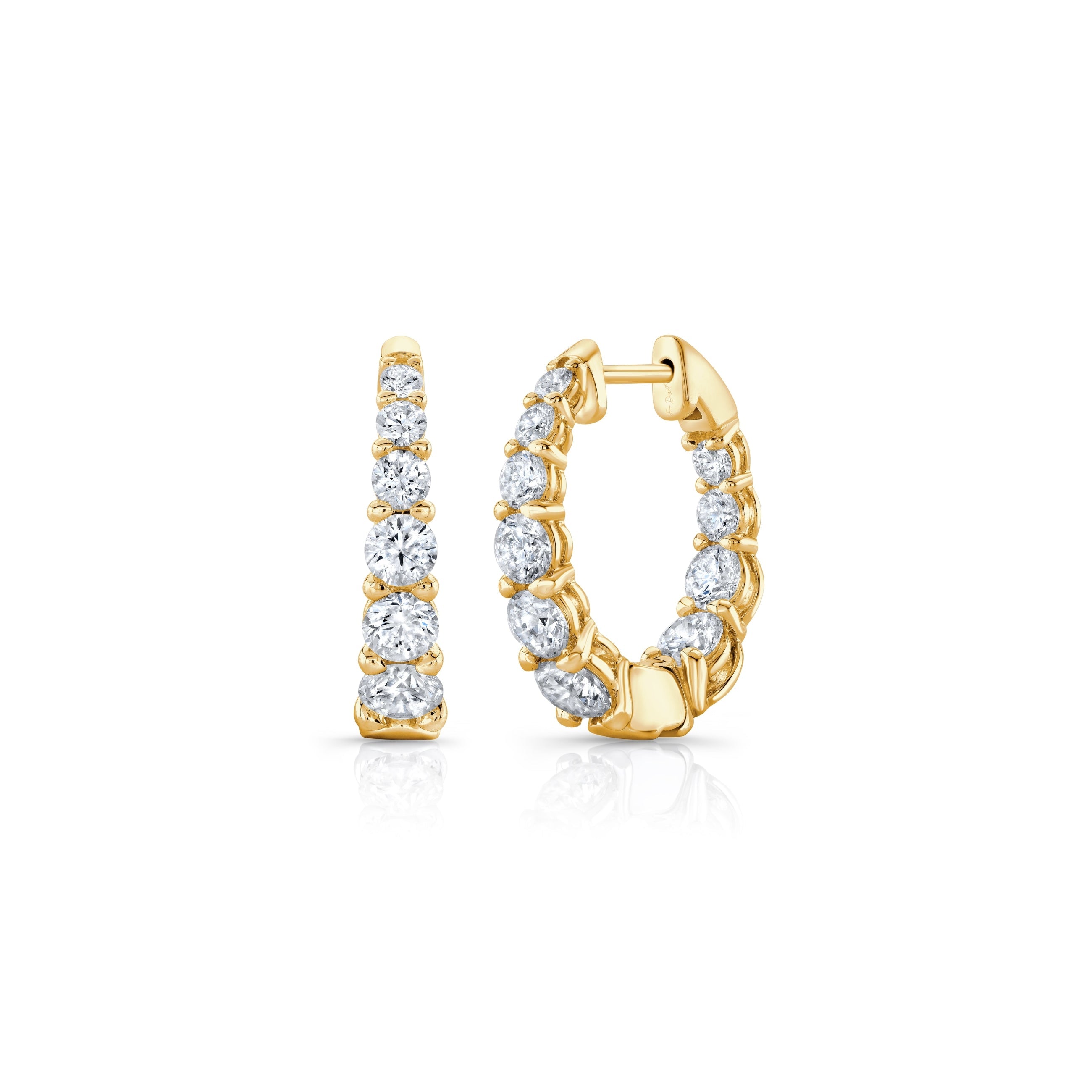 Gwen Oval Lab Diamond Graduated Hoop Earrings 18k Yellow Gold 20mm Pair|Precious Metal:18k Yellow Gold;Height:20mm;