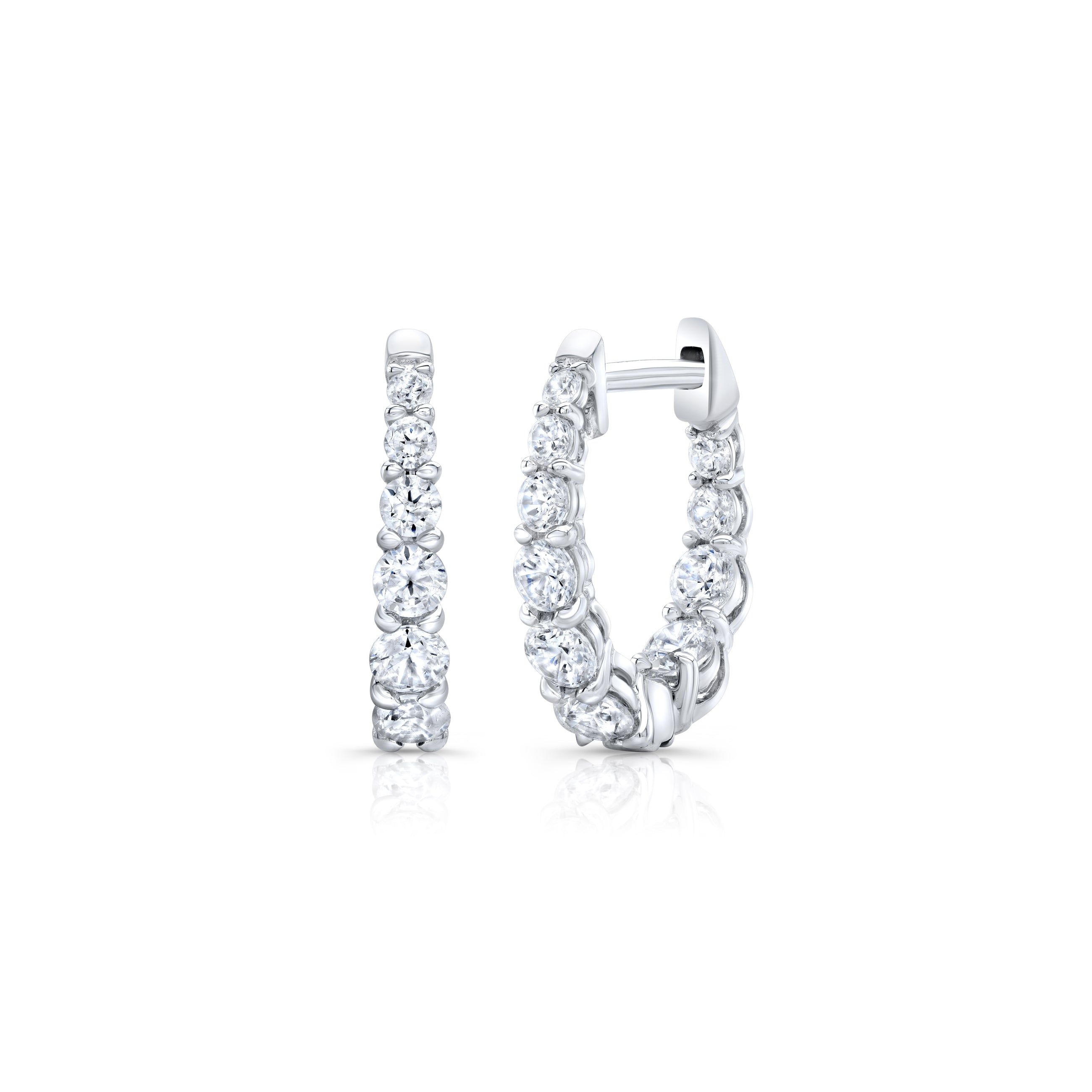Gwen Round Brilliant Lab Diamond Graduated Huggies 18k White Gold  Pair|Precious Metal:18k White Gold