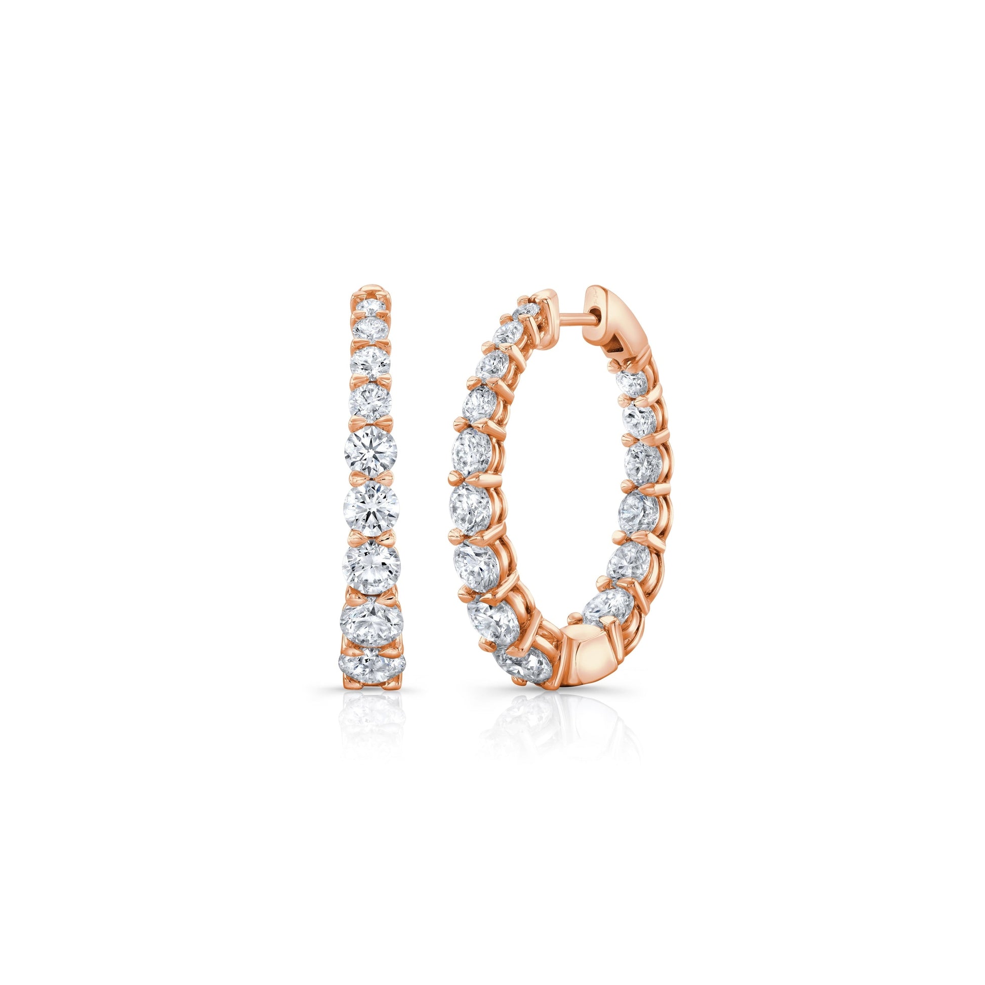 Gwen Oval Lab Diamond Graduated Hoop Earrings 18k Rose Gold 35mm,45mm Pair|Precious Metal:18k Rose Gold;Height:35mm,45mm;