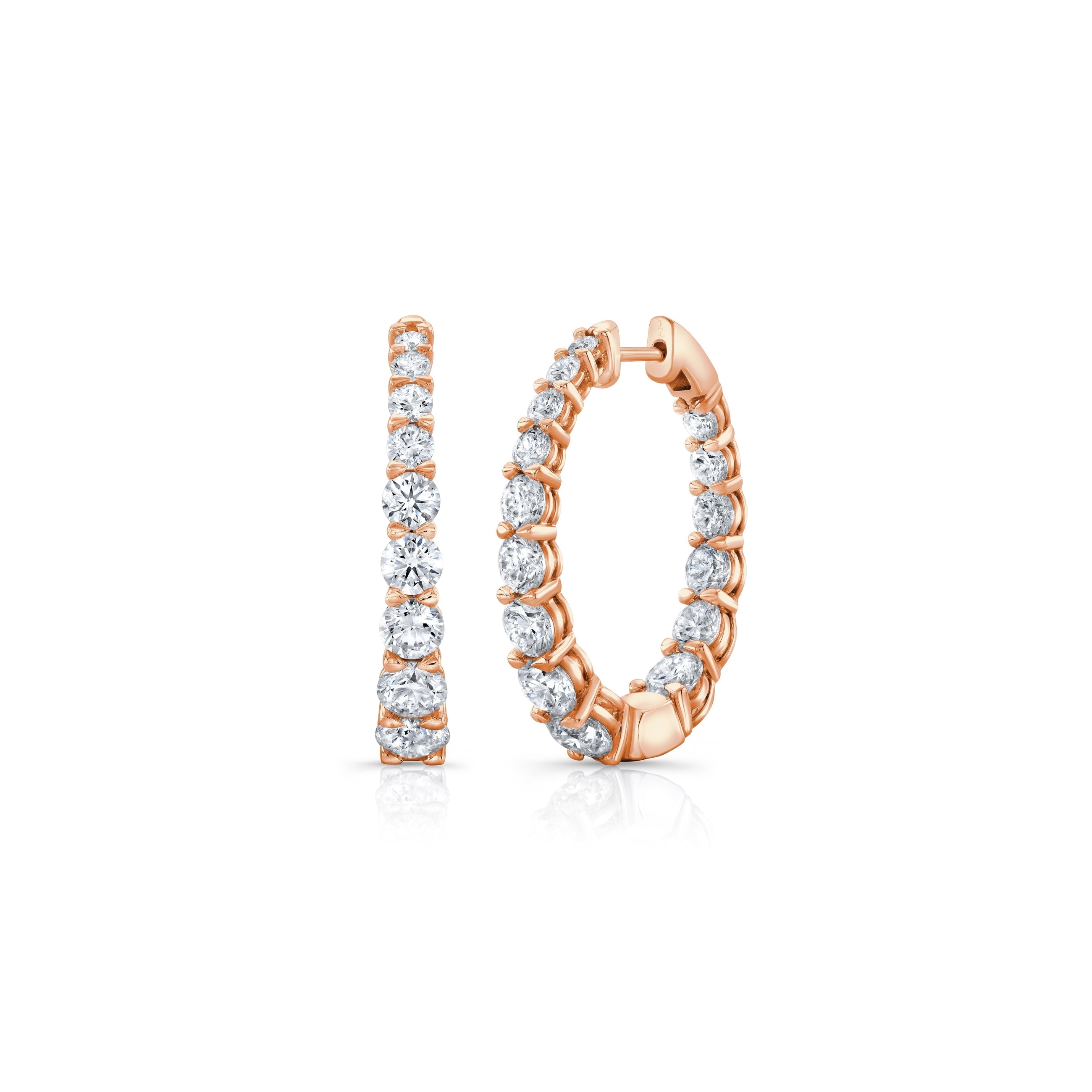 Gwen Oval Lab Diamond Graduated Hoop Earrings 18k Rose Gold 35mm,45mm Pair|Precious Metal:18k Rose Gold;Height:35mm,45mm;