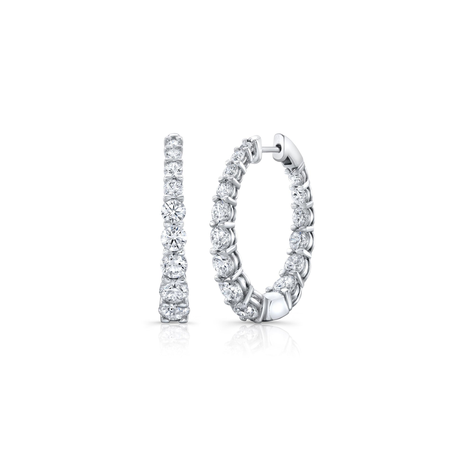 Gwen Oval Lab Diamond Graduated Hoop Earrings 18k White Gold 35mm,45mm Pair|Precious Metal:18k White Gold;Height:35mm,45mm;