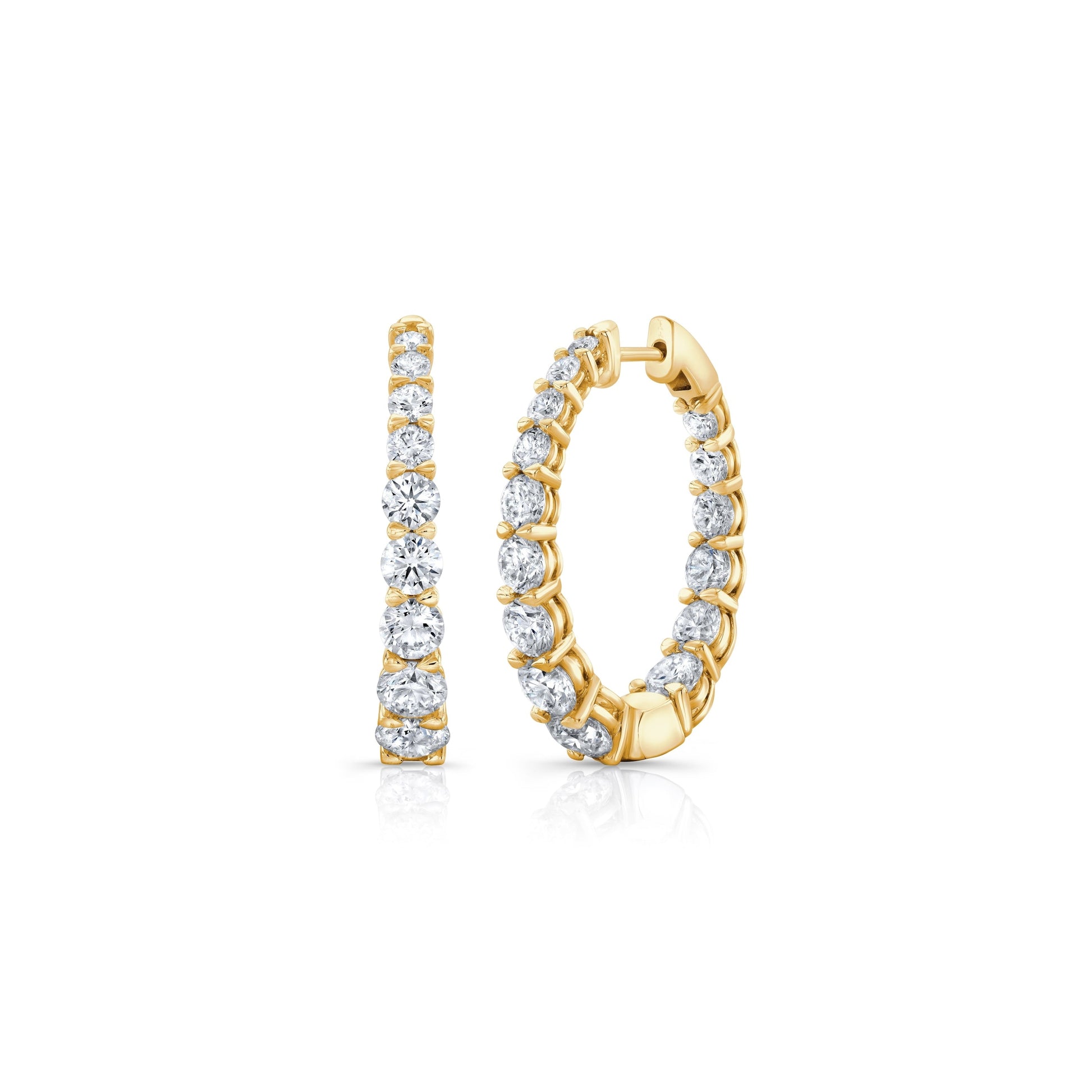 Gwen Oval Lab Diamond Graduated Hoop Earrings 18k Yellow Gold 35mm,45mm Pair|Precious Metal:18k Yellow Gold;Height:35mm,45mm;