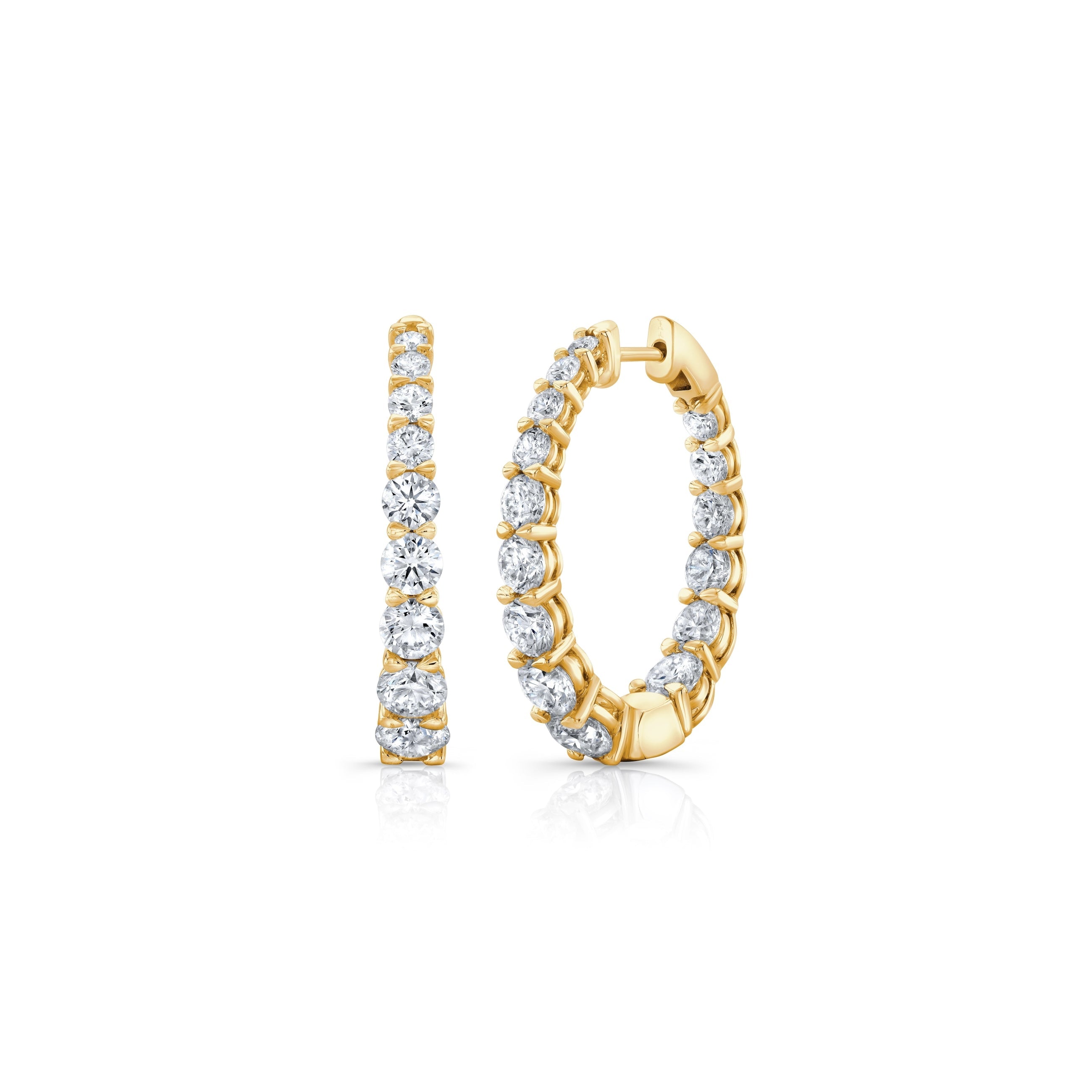 Gwen Oval Lab Diamond Graduated Hoop Earrings 18k Yellow Gold 35mm,45mm Pair|Precious Metal:18k Yellow Gold;Height:35mm,45mm;
