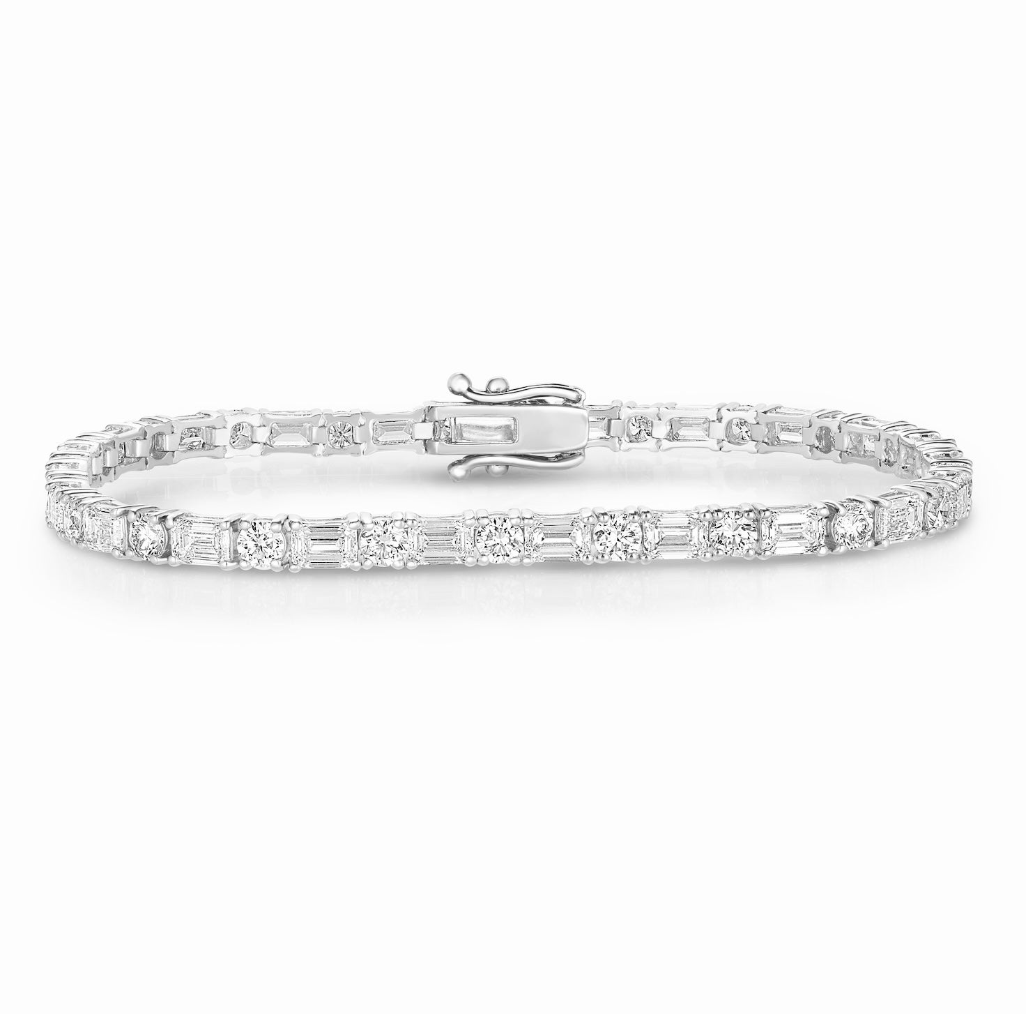Alternating Emerald Cut and Round Lab Grown Diamond Tennis Bracelet
