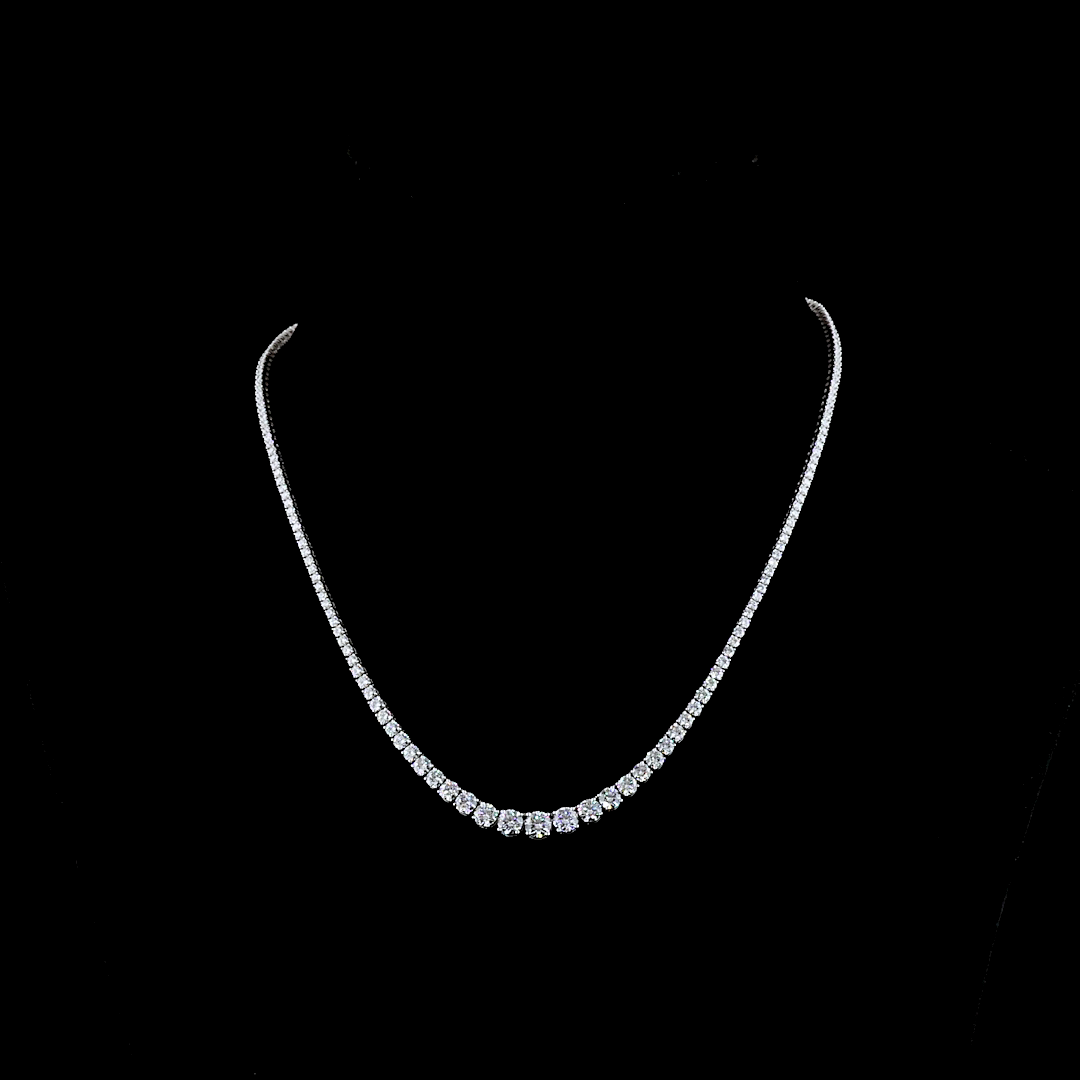 10.21 Cts 14K WHITE GOLD Round Shape Riviera Necklace