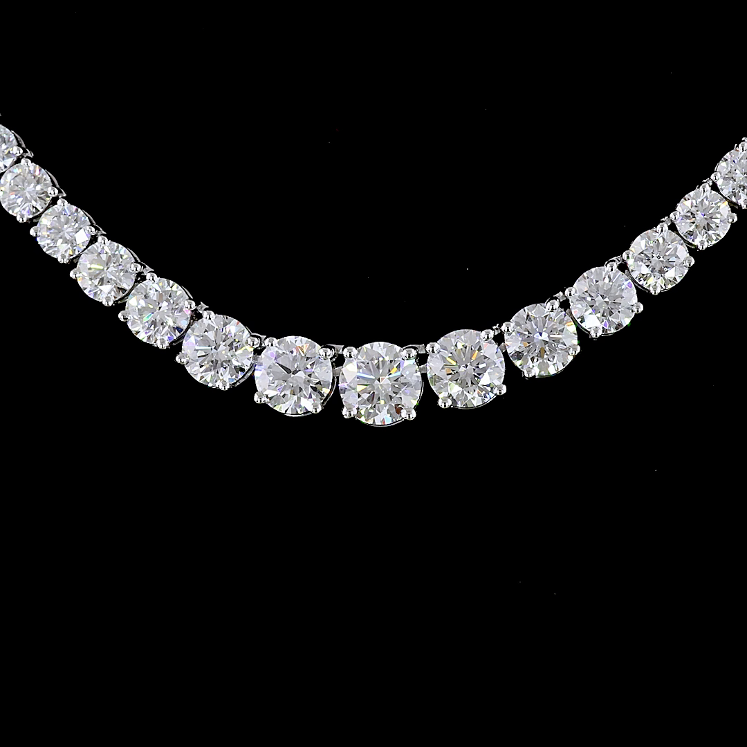 10.21 Cts 14K WHITE GOLD Round Shape Riviera Necklace