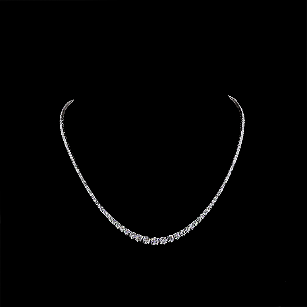 6.97 Cts 14K WHITE GOLD Round Shape Riviera Necklace