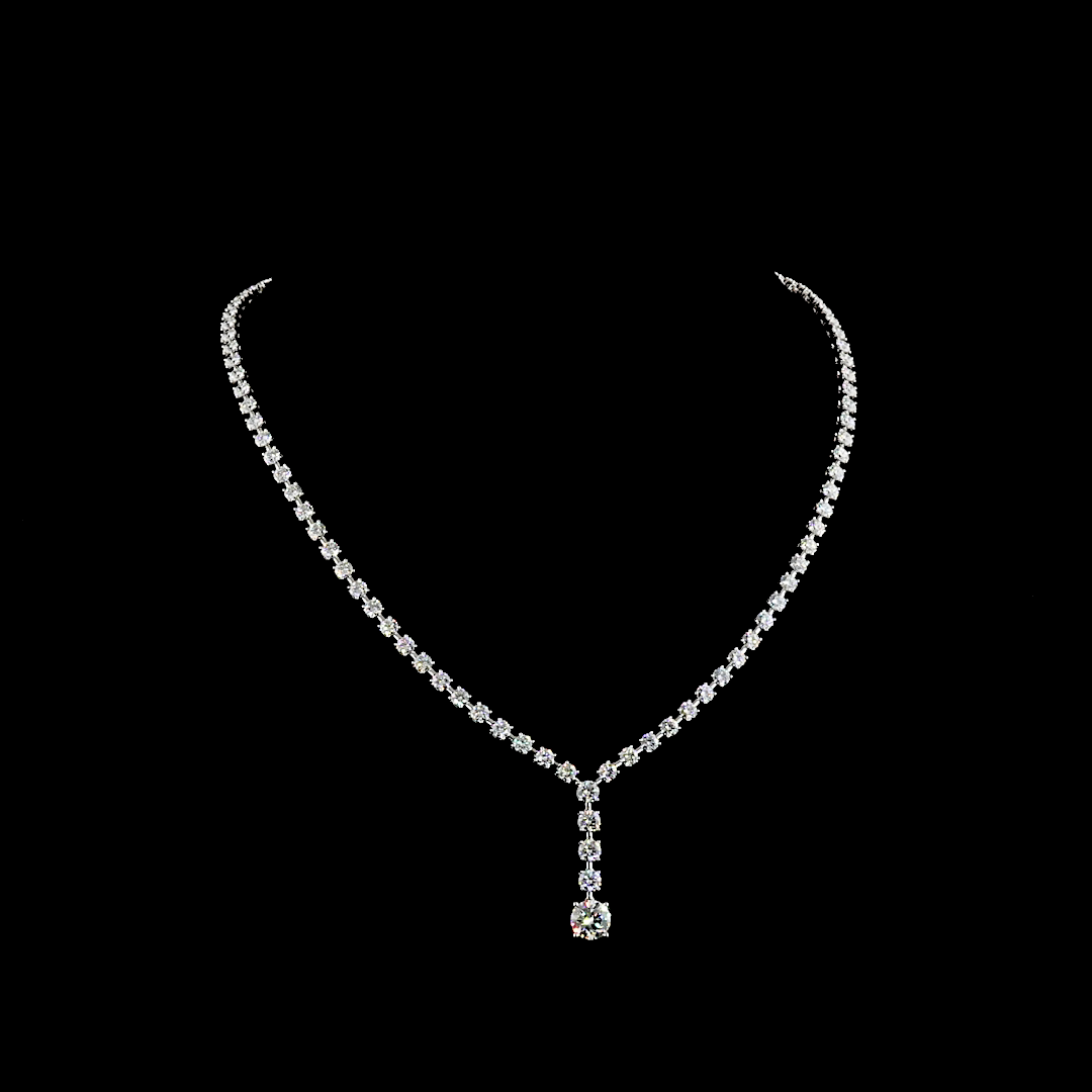 11.75 Cts 14K WHITE GOLD Round Shape Lariat Necklace