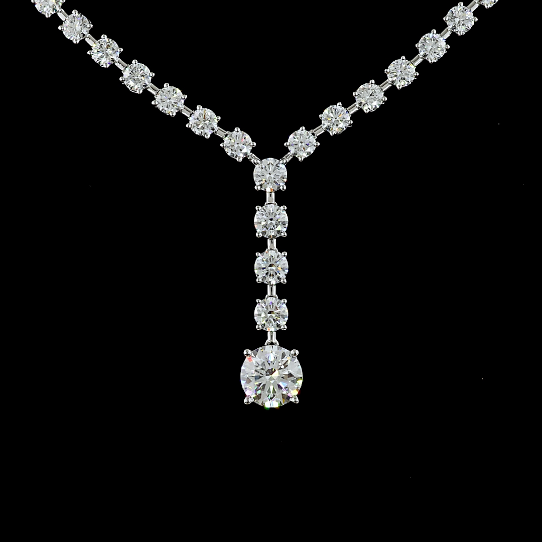 11.75 Cts 14K WHITE GOLD Round Shape Lariat Necklace