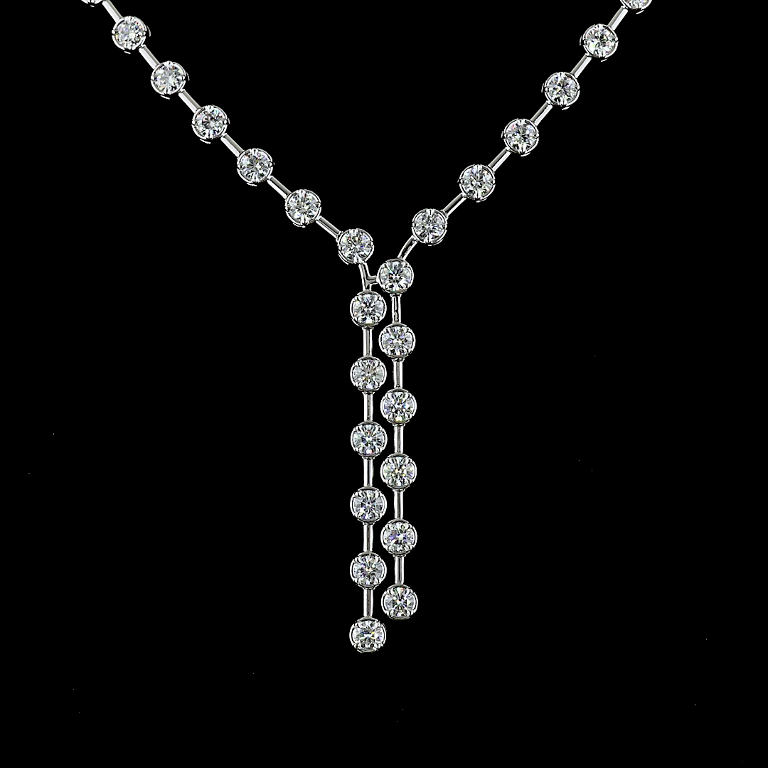 8.68 Cts 14K WHITE GOLD Round Shape Lariat Necklace