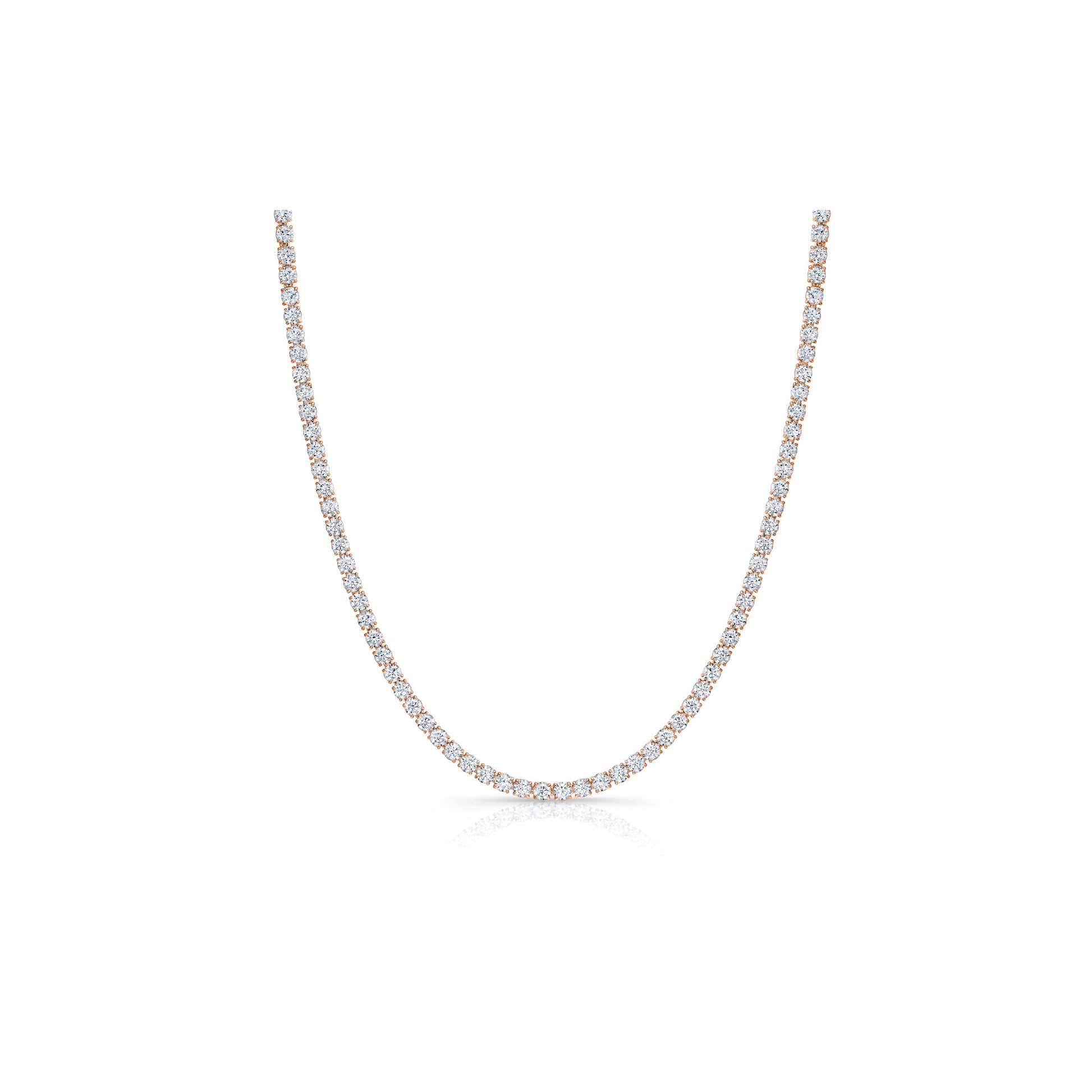 Olivia Round Brilliant Lab Diamond Tennis Necklace 18k Rose Gold Front View|Precious Metal:18k Rose Gold;Total Carat Weight:8 CTW,11 CTW,19 CTW,26 CTW,30 CTW