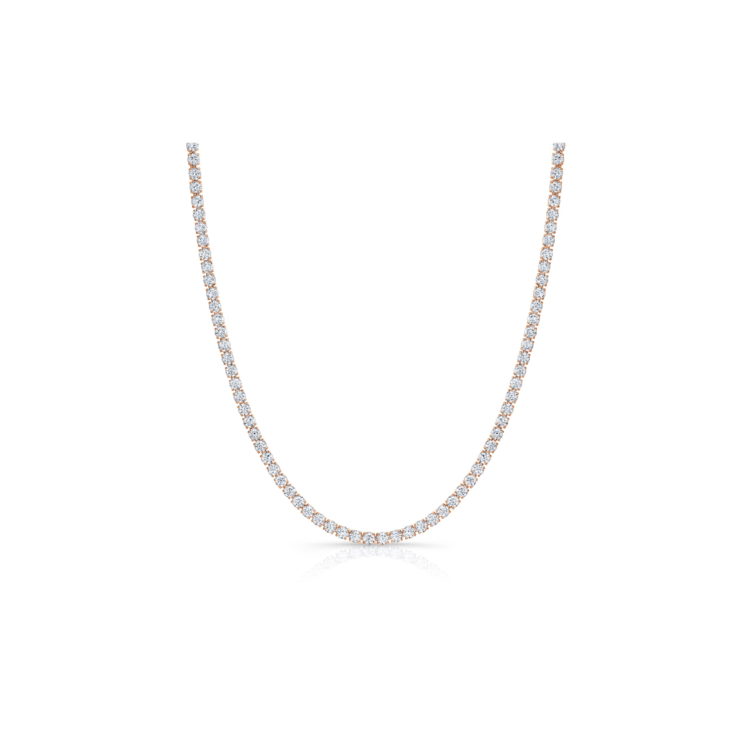 Olivia Round Brilliant Lab Diamond Tennis Necklace 18k Rose Gold Front View|Precious Metal:18k Rose Gold;Total Carat Weight:8 CTW,11 CTW,19 CTW,26 CTW,30 CTW