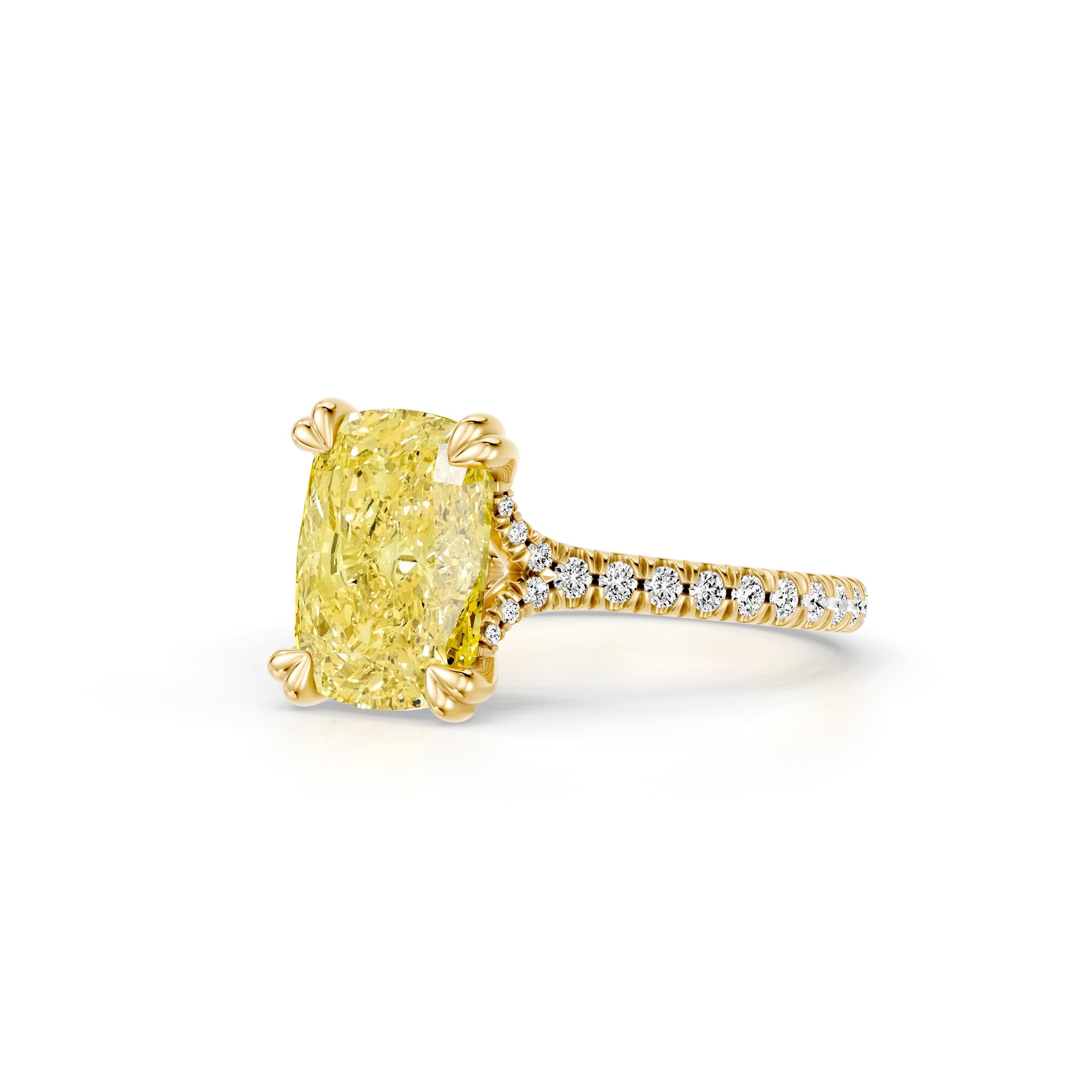 Elle Elongated Cushion Solitaire Lab Yellow Diamond Engagement Ring