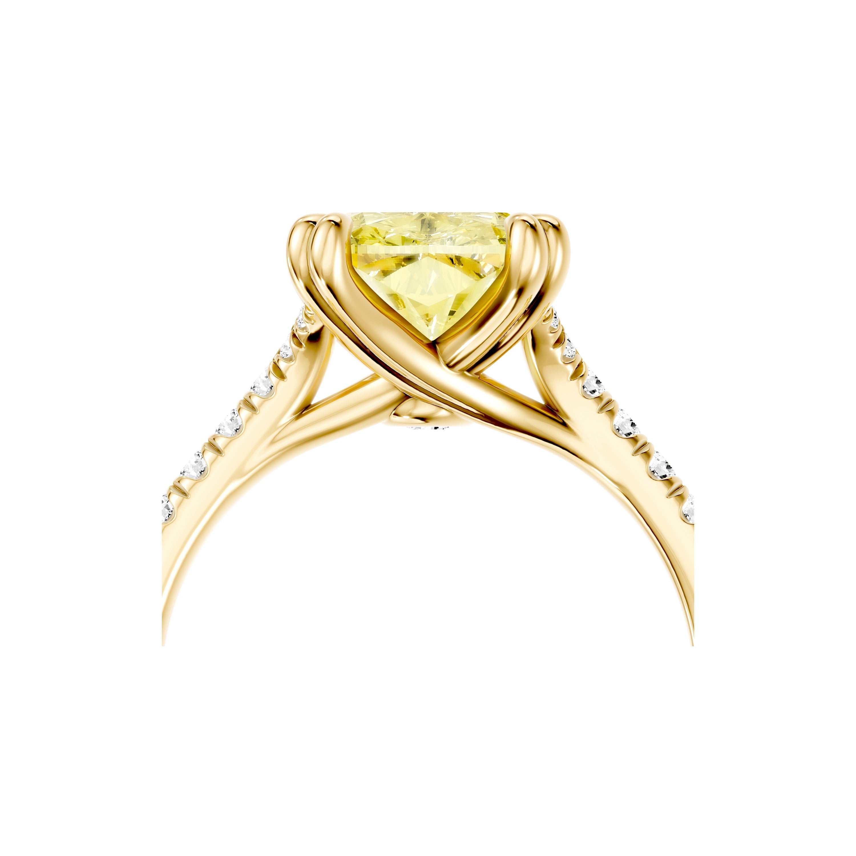 Elle Elongated Cushion Solitaire Lab Yellow Diamond Engagement Ring