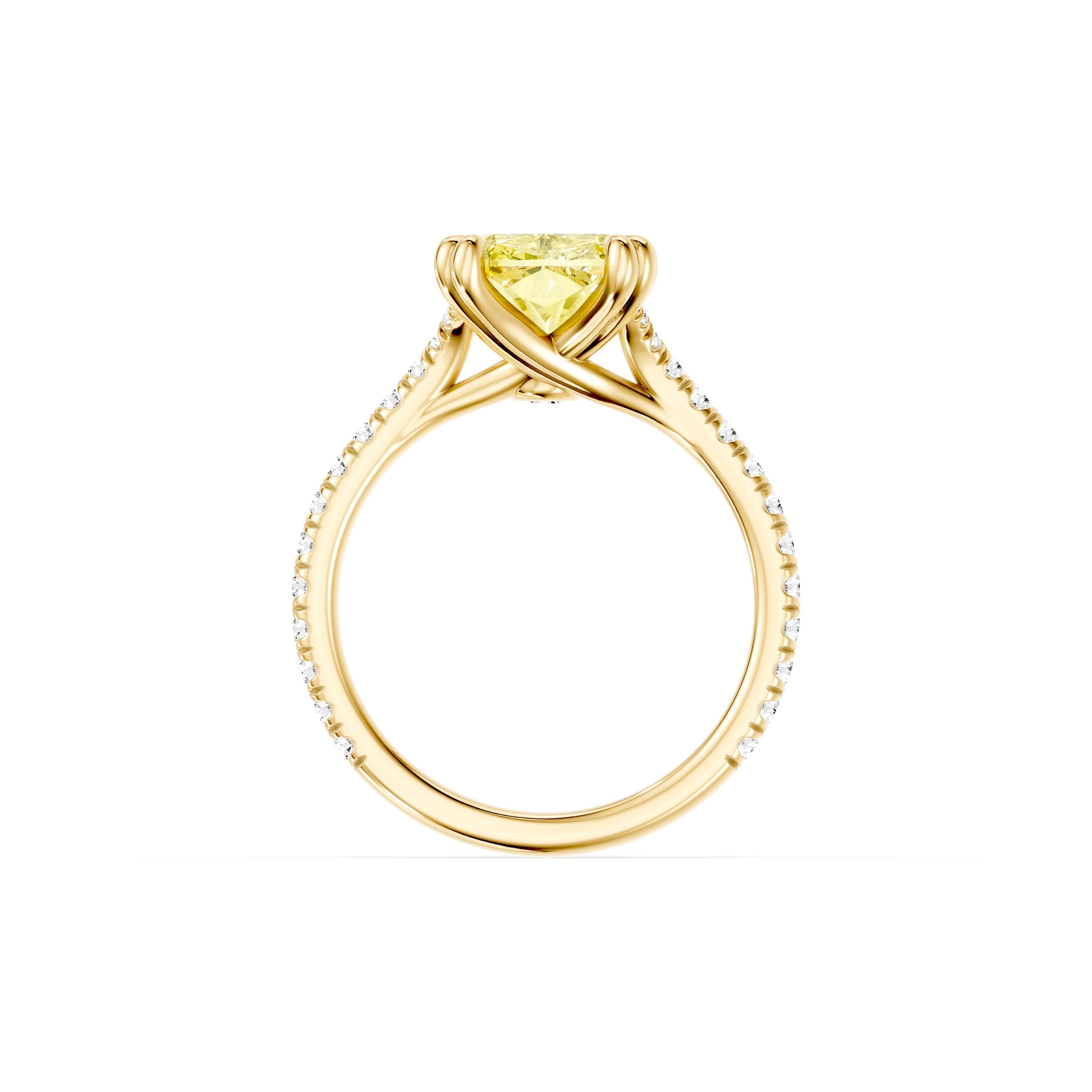 Elle Elongated Cushion Solitaire Lab Yellow Diamond Engagement Ring