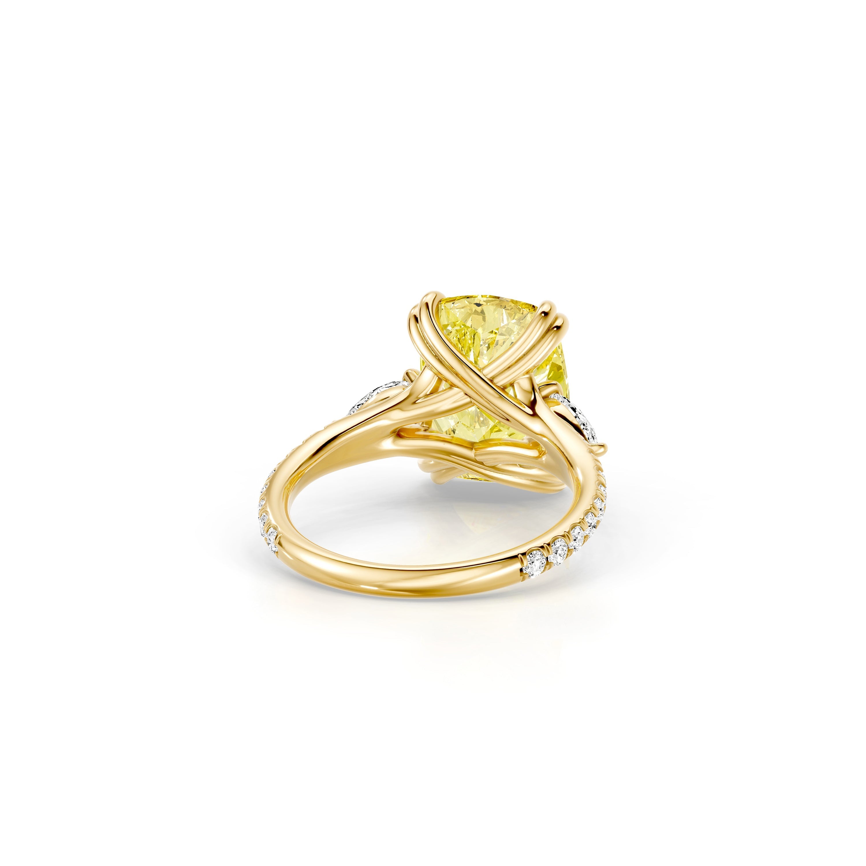 High Jewelry | Jane Elongated Cushion Yellow Diamond Three Stone Engagement Ring