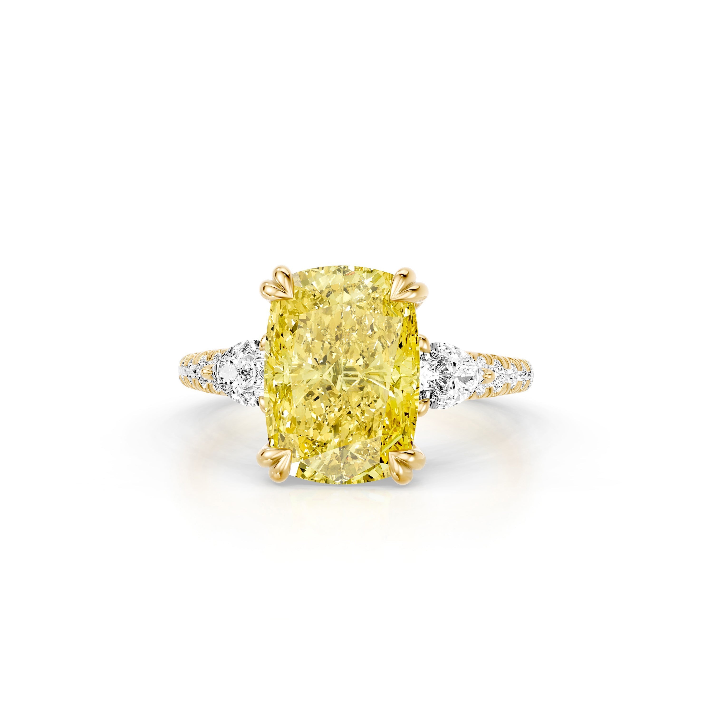 High Jewelry | Jane Elongated Cushion Yellow Diamond Three Stone Engagement Ring
