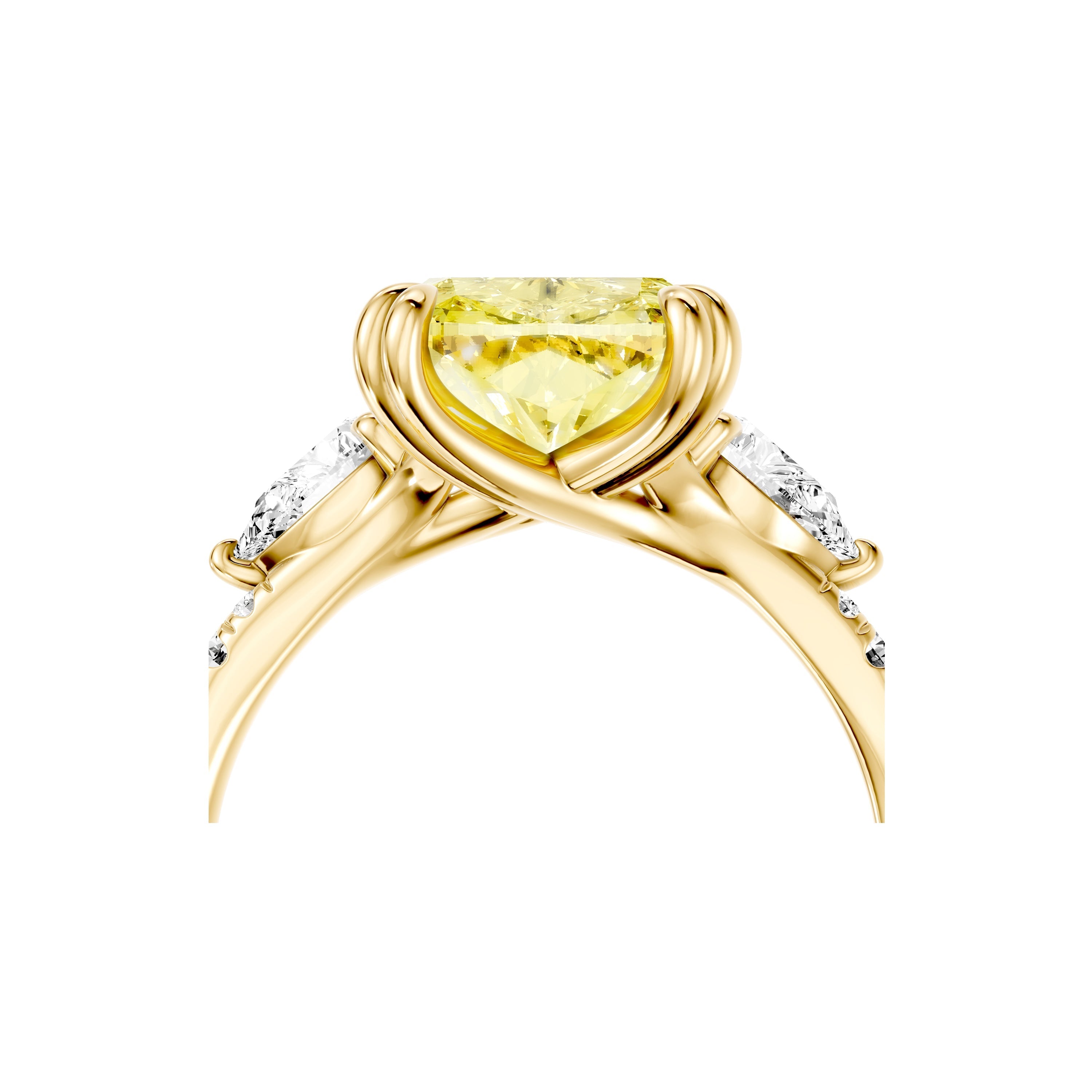High Jewelry | Jane Elongated Cushion Yellow Diamond Three Stone Engagement Ring