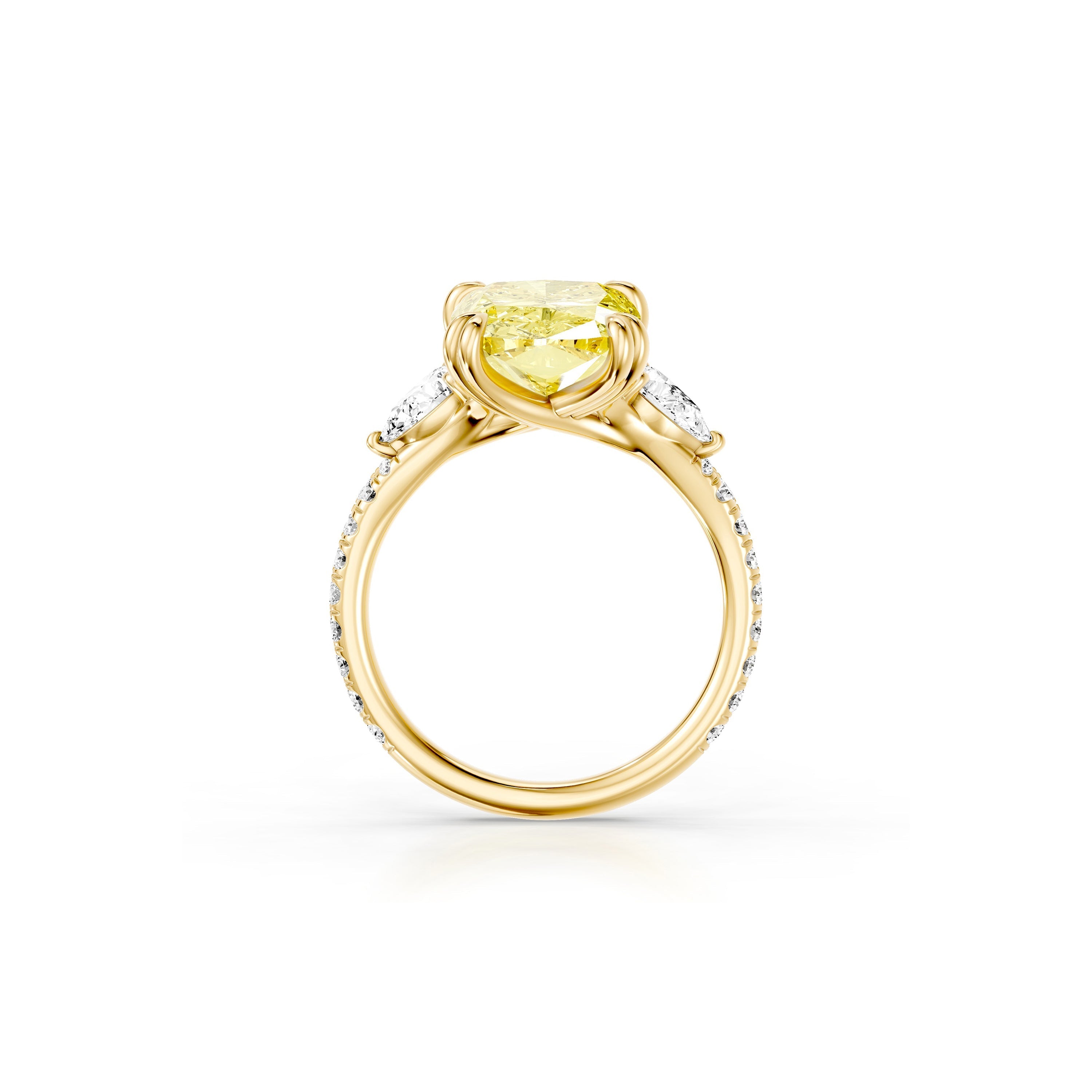 High Jewelry | Jane Elongated Cushion Yellow Diamond Three Stone Engagement Ring
