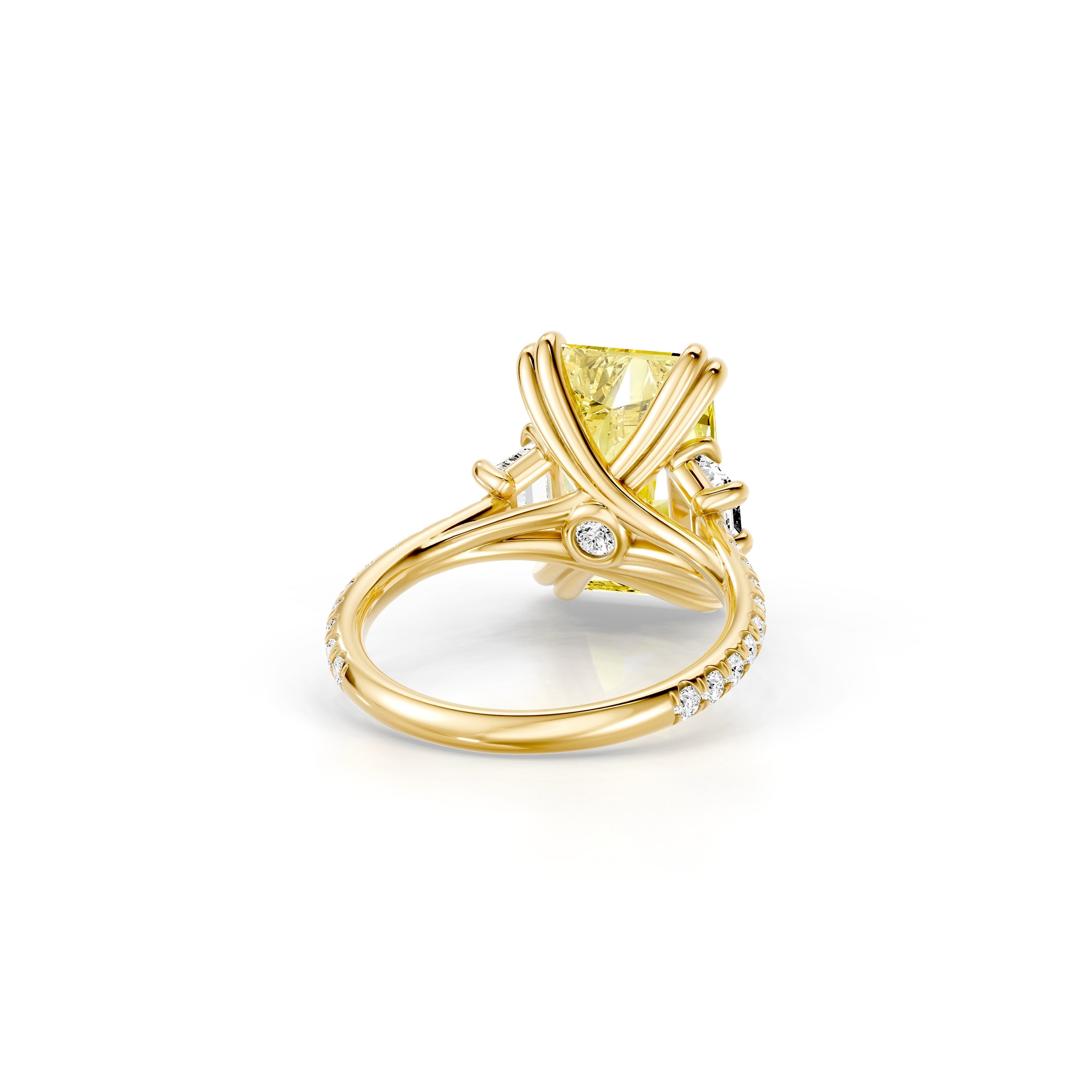 High Jewelry | Elle Radiant Yellow Diamond Three Stone Lab Diamond Engagement Ring