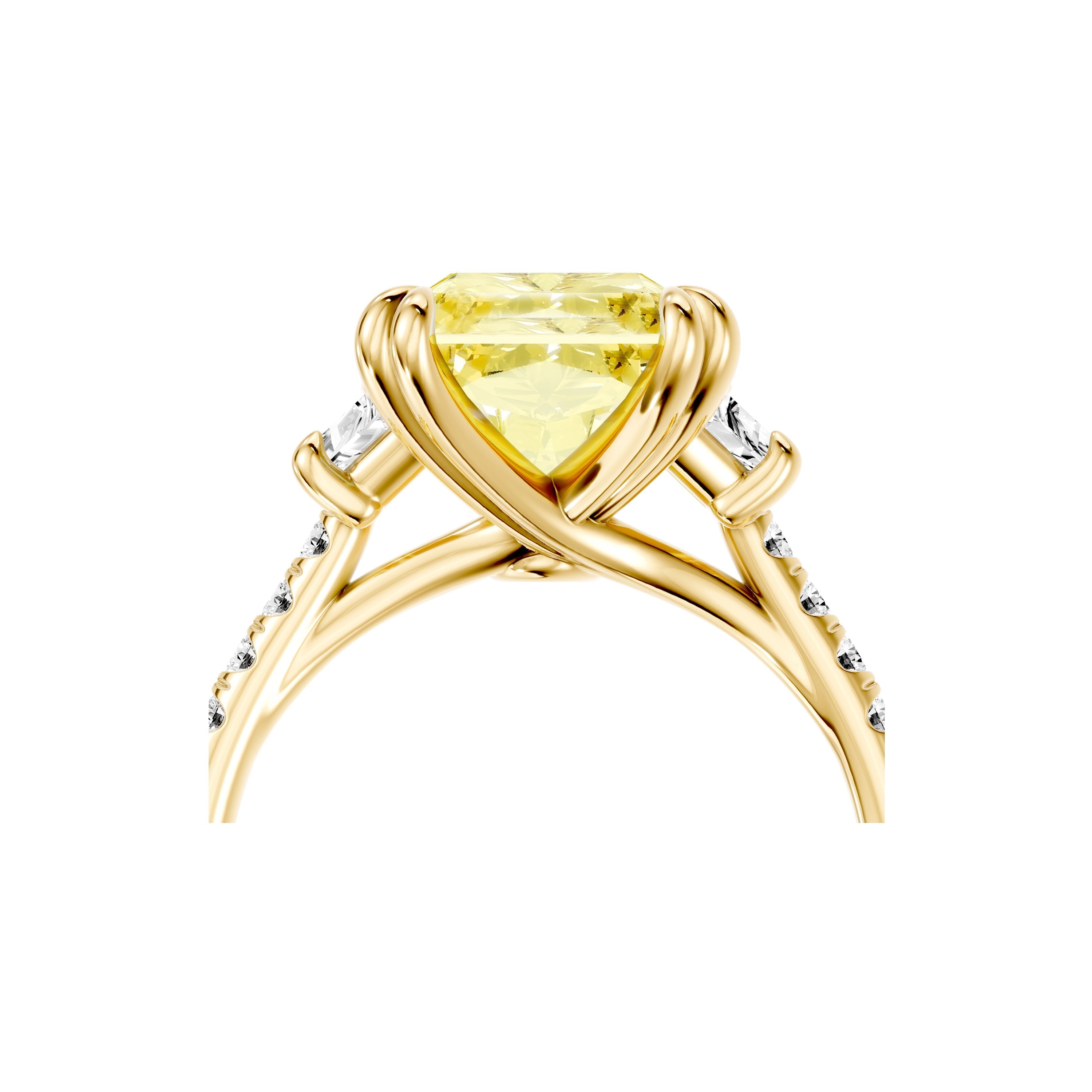 High Jewelry | Elle Radiant Yellow Diamond Three Stone Lab Diamond Engagement Ring