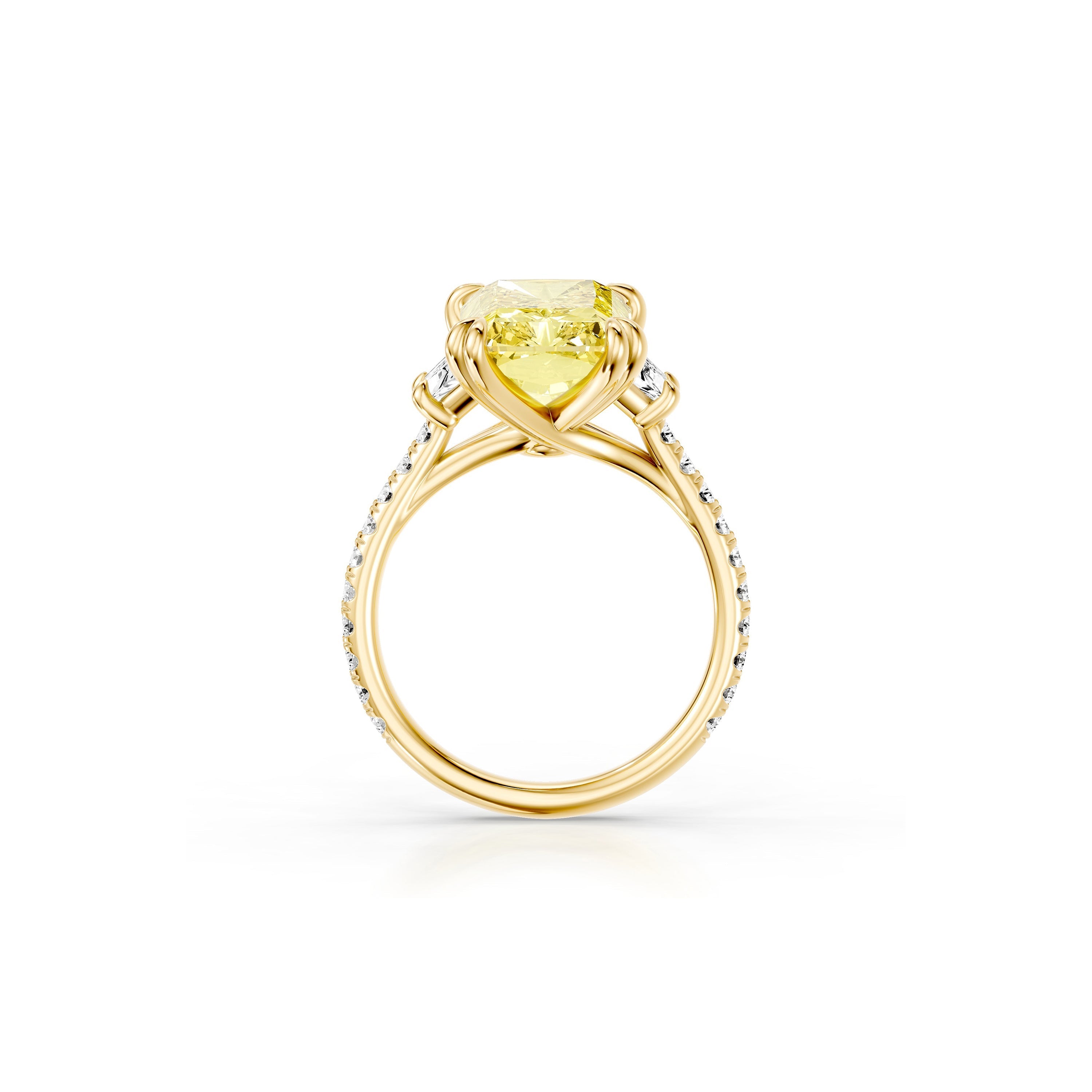 High Jewelry | Elle Radiant Yellow Diamond Three Stone Lab Diamond Engagement Ring