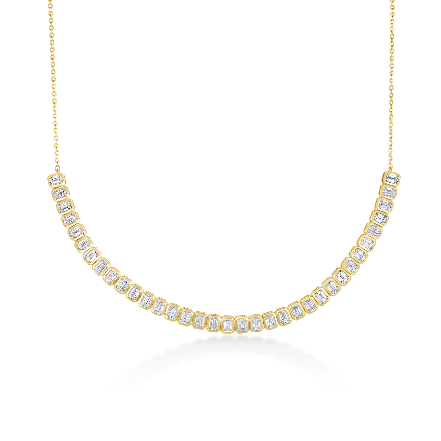 Bezel Set Emerald Cut Lab Grown Diamond Half Tennis Necklace