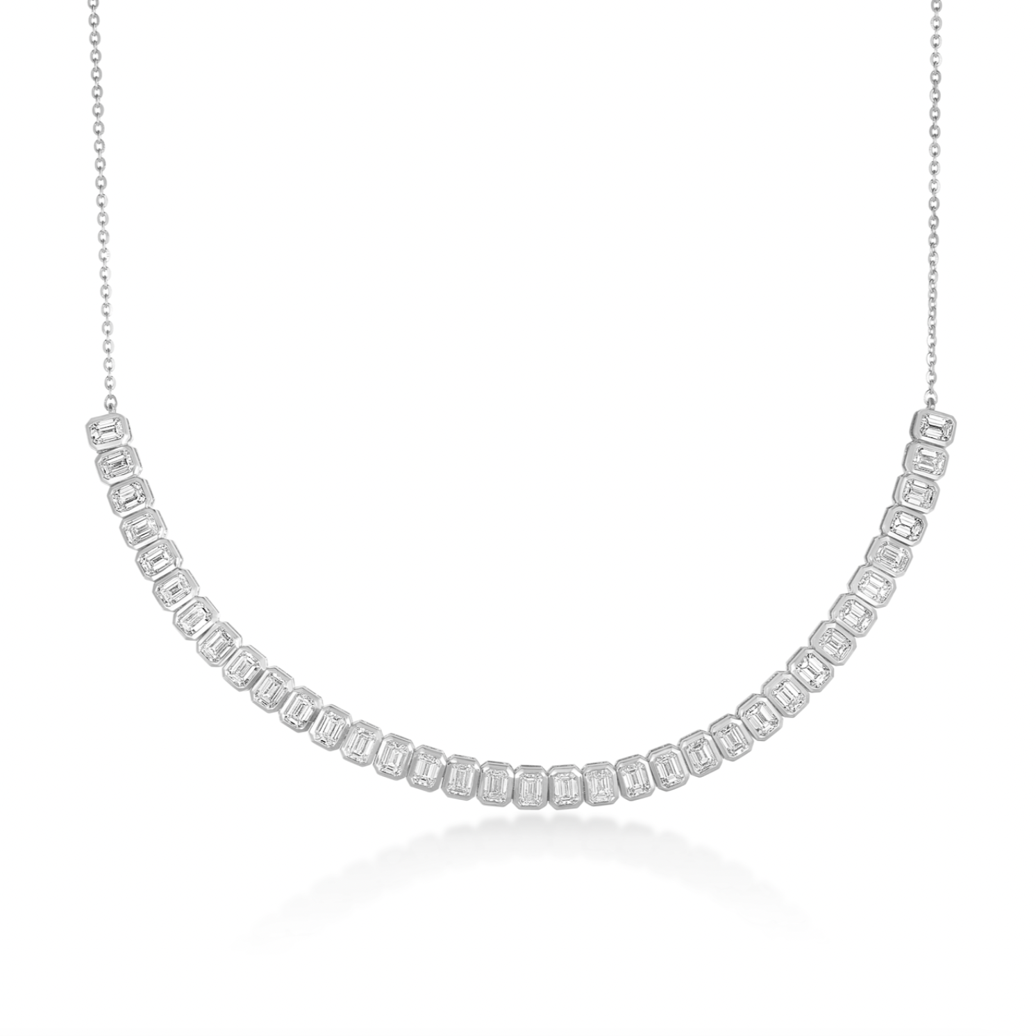 Bezel Set Emerald Cut Lab Grown Diamond Half Tennis Necklace