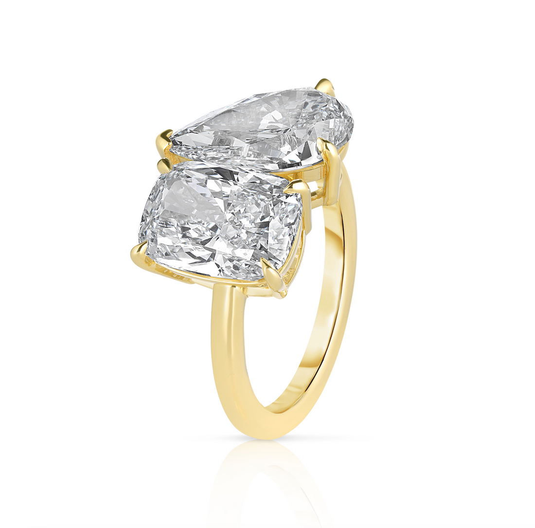 3.00 Carat Pear and 3.50 Carat Elongated Cushion Cut Engagement Ring