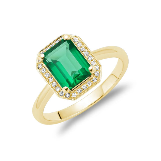 Emerald Cut Gemstone & Diamond Ring